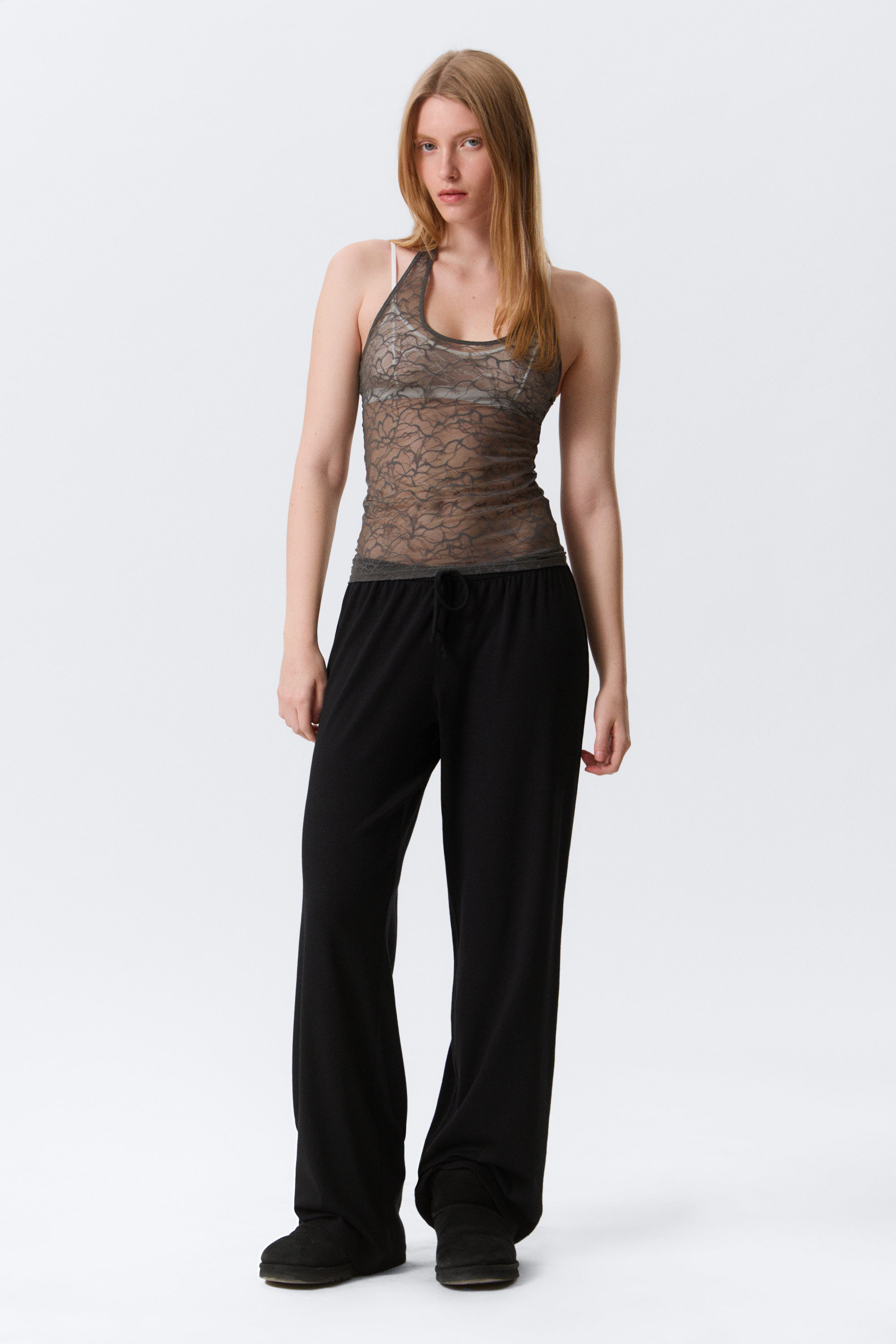 Black - Mid Rise Relaxed Pyjama Trousers - 1