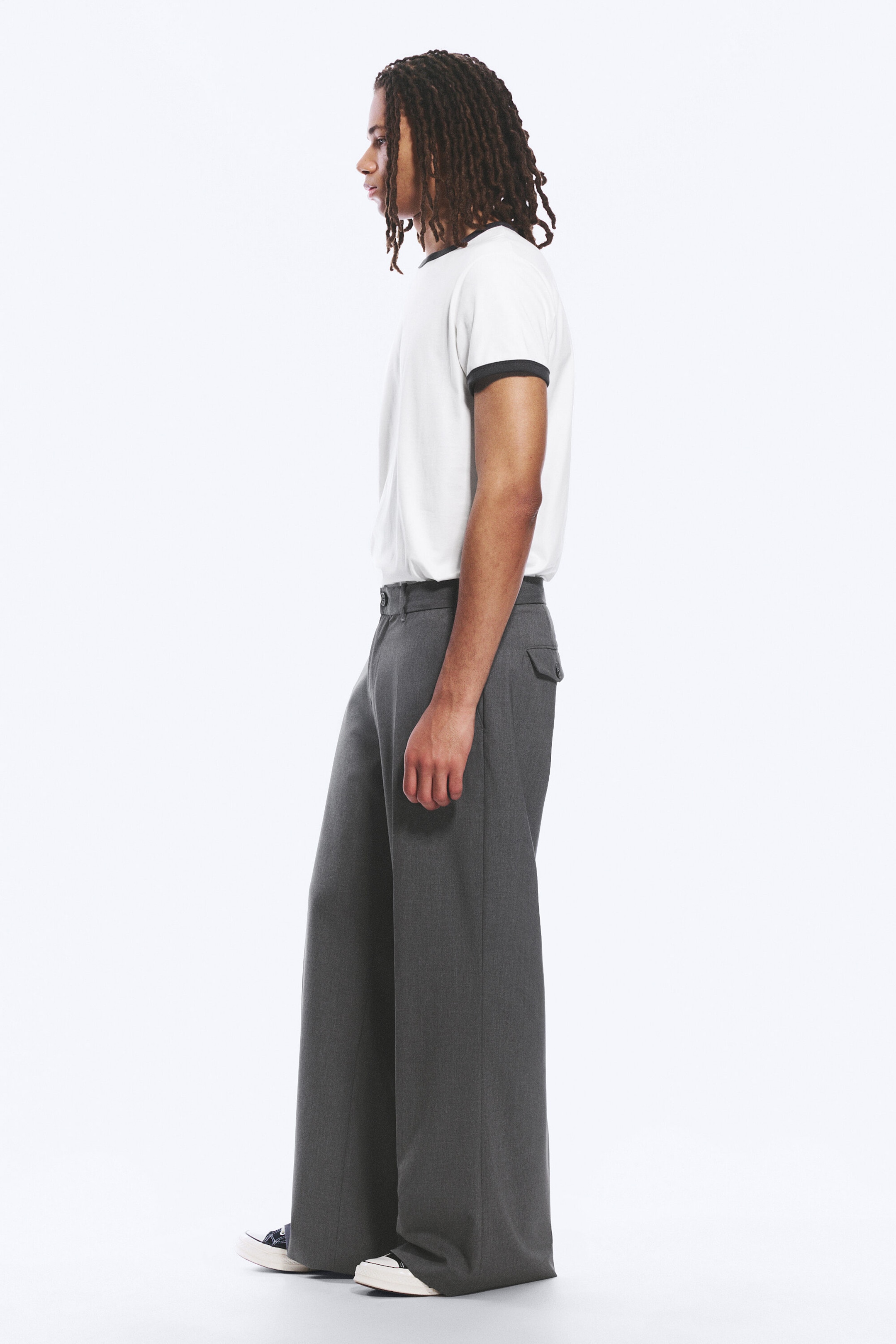 Grey Melange - Moe Relaxed Low Rise Bootcut Leg Suiting Trousers - 2