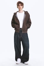 Marron foncé - Sweat à capuche zippé ample - 1