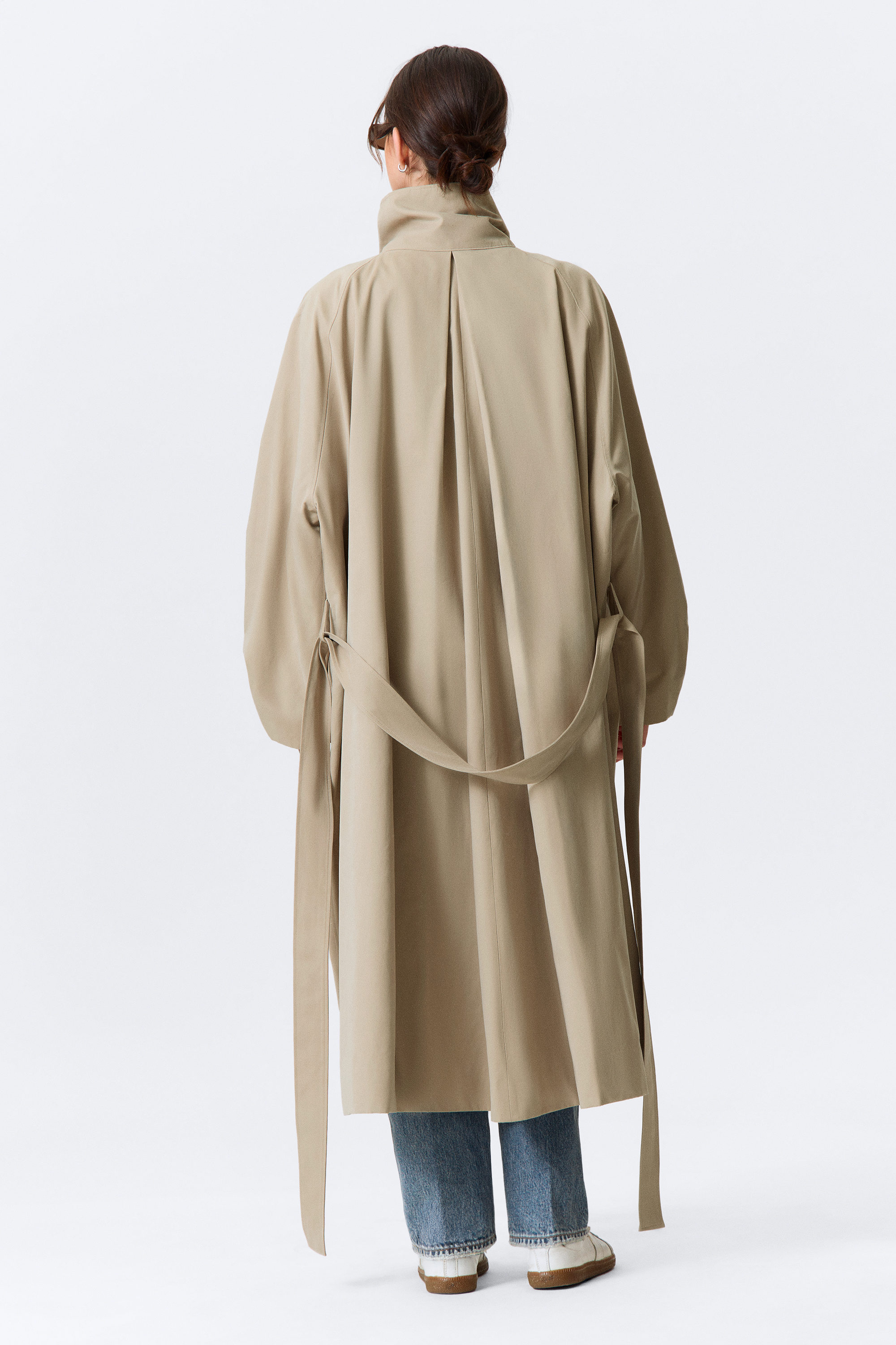 Beige - Loose Fit Trench Coat with Funnel Collar - 5