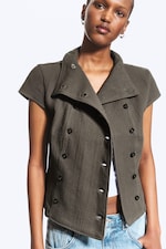 Donkertaupe - Double-breasted katoenen top - 0