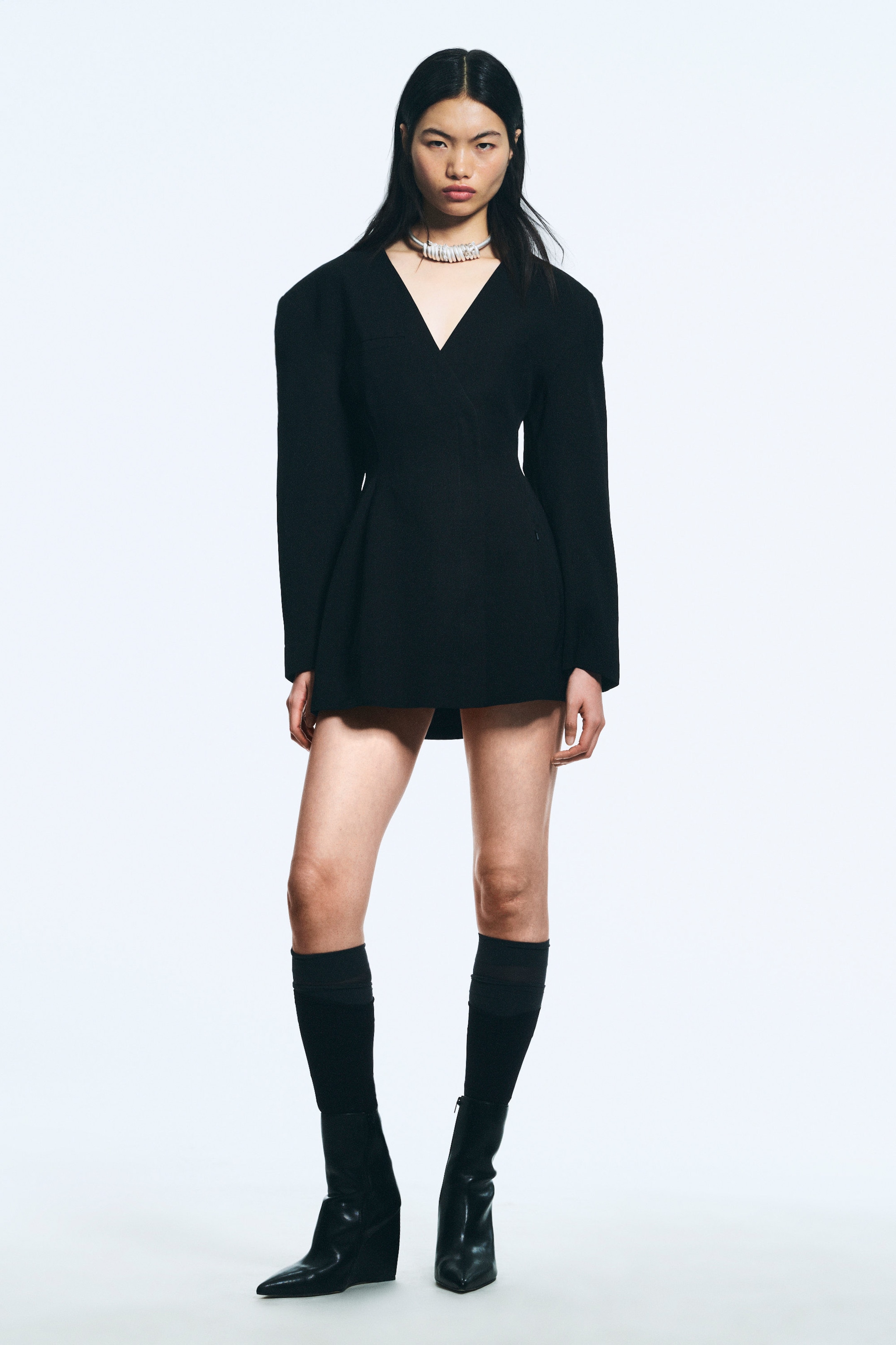 Black - Tailored Linen-Blend Blazer Dress - 2