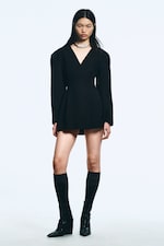 Noir - Robe blazer ajustée en mélange de lin - 1