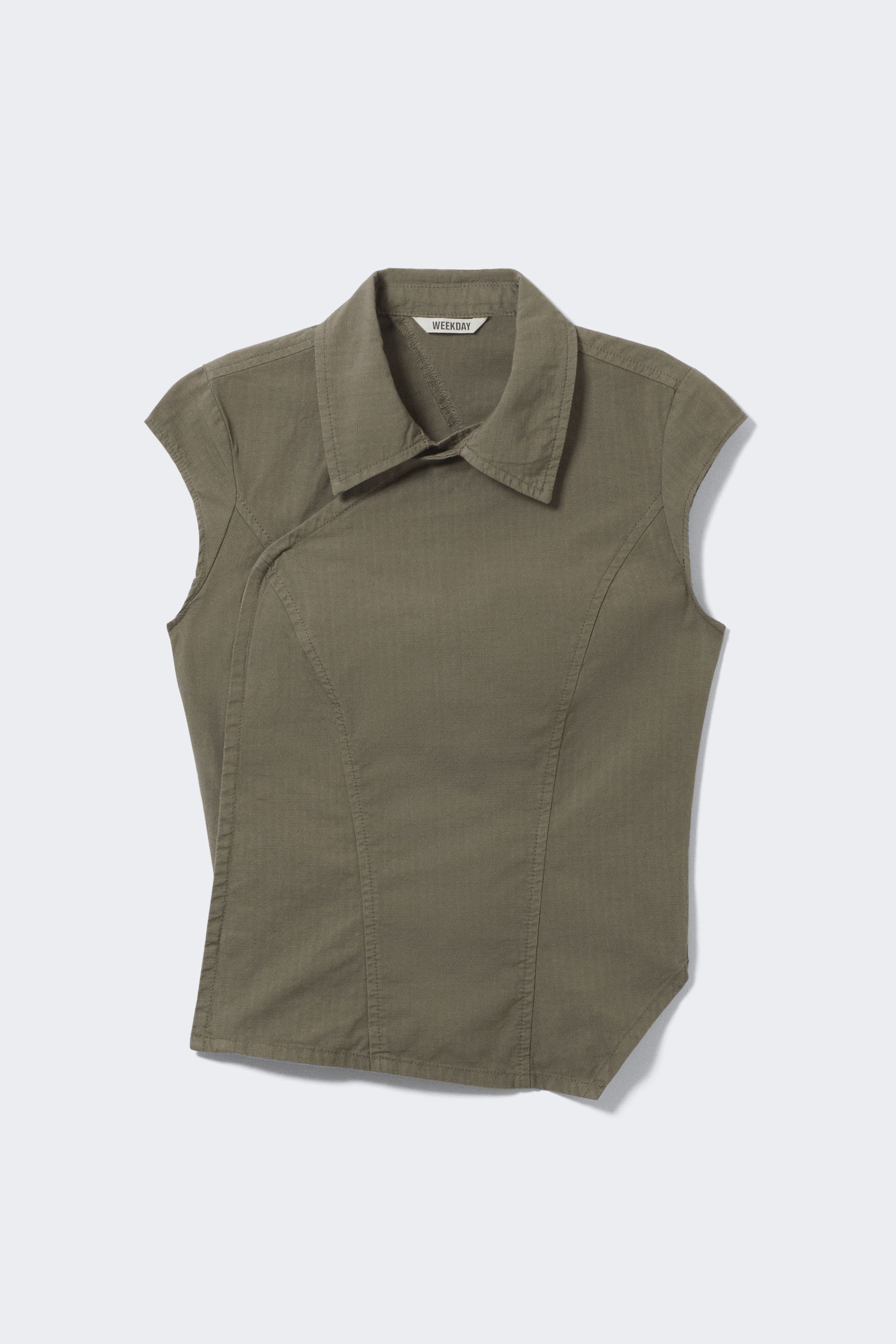 Khaki Green - Cap-Sleeved Asymmetric Ripstop Top - 5