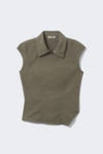 Khaki Green - Cap-Sleeved Asymmetric Ripstop Top - 5