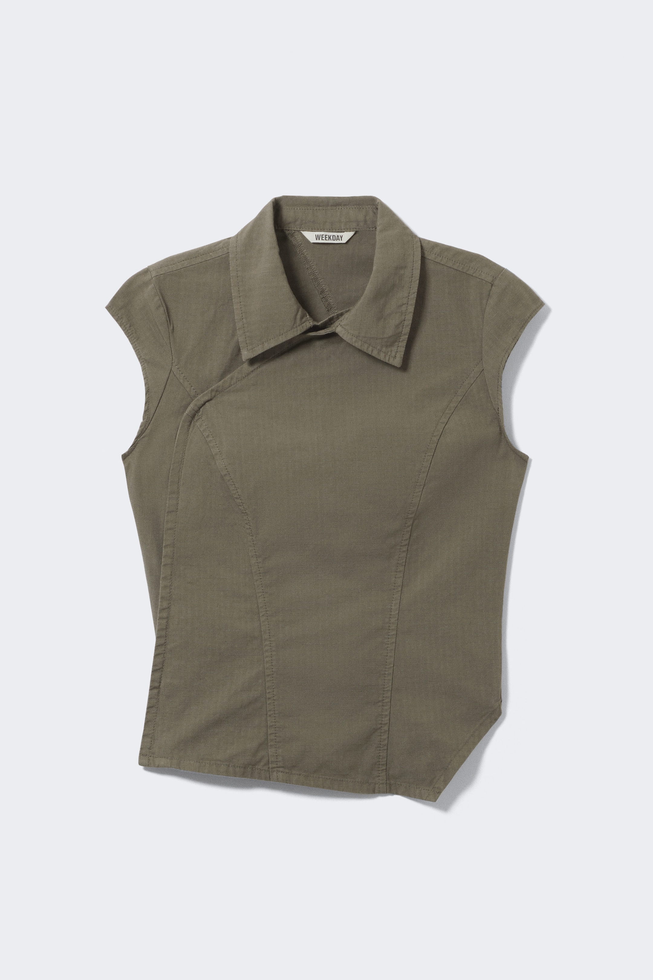 Khaki - Asymmetrisches Ripstop-Top mit Flügelärmeln