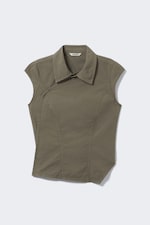 Khaki Green - Cap-Sleeved Asymmetric Ripstop Top - 0