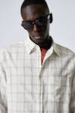 Checked White - Oversized Boxy Checked Linen Blend Shirt - 1