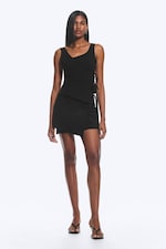 Zwart - Asymmetrische top met wikkelbandjes - 1