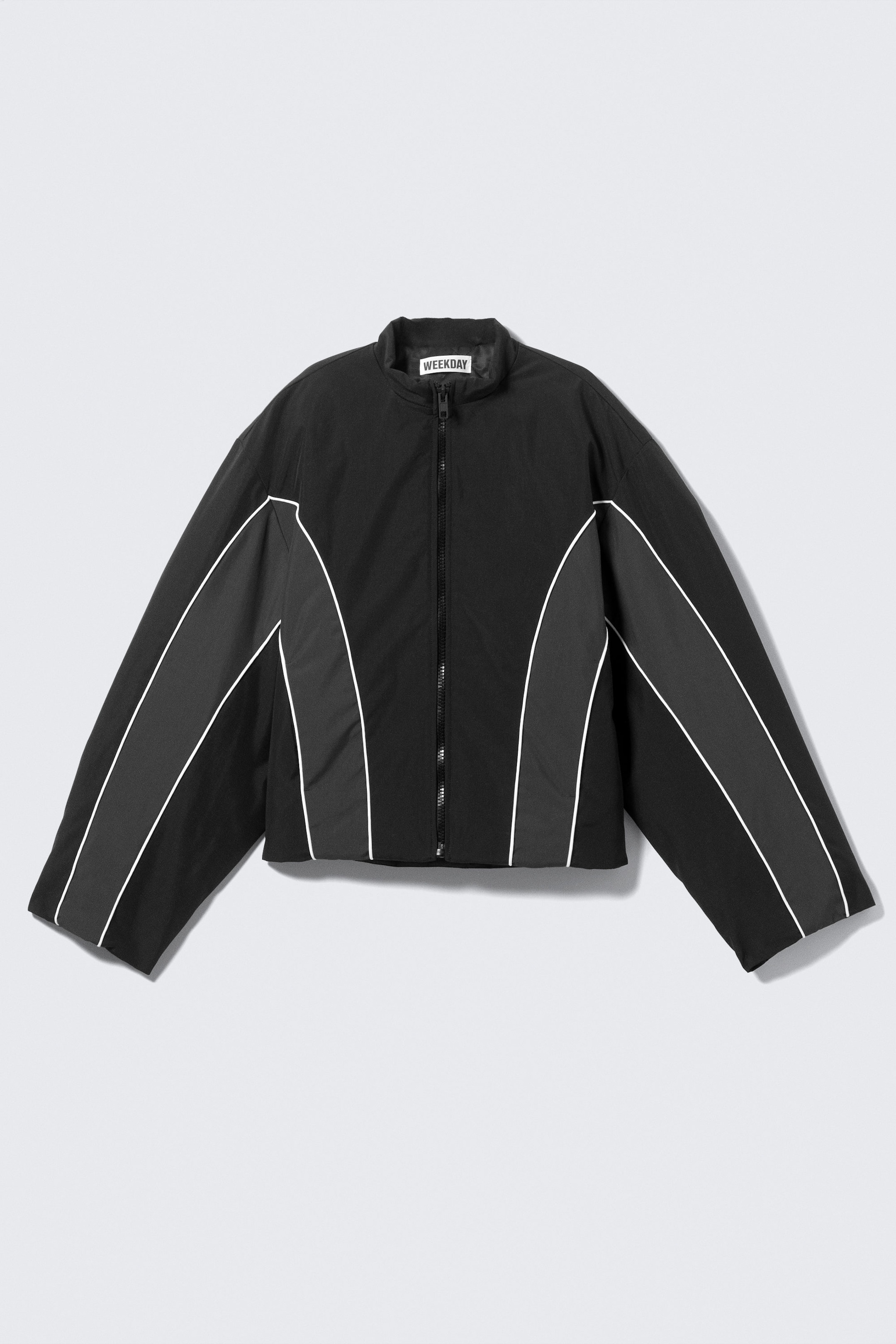Black - Colour Block - Sporty Padded Colour-block Jacket - 1