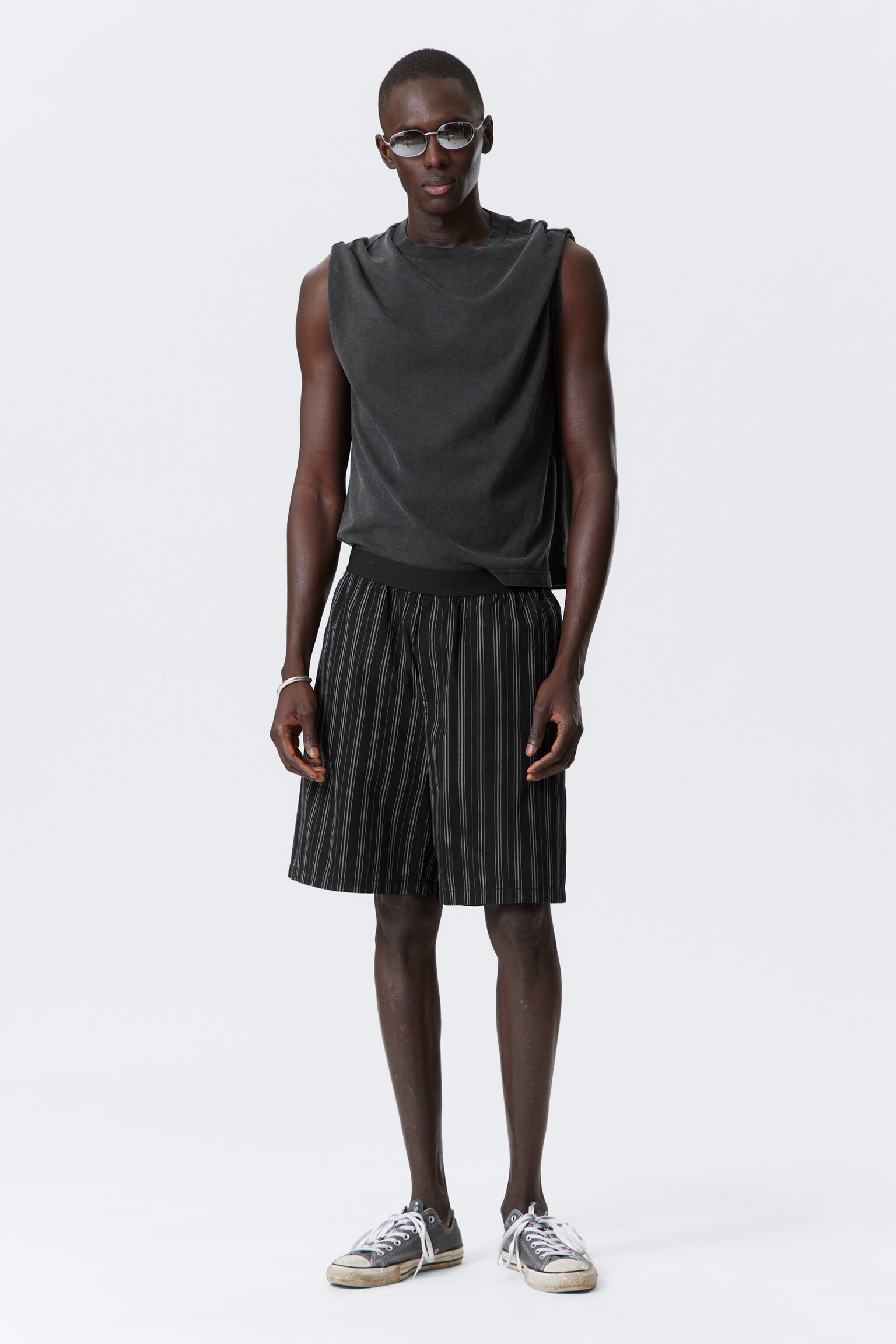 Short de pyjama rayé en coton Loose - Rayé Noir
