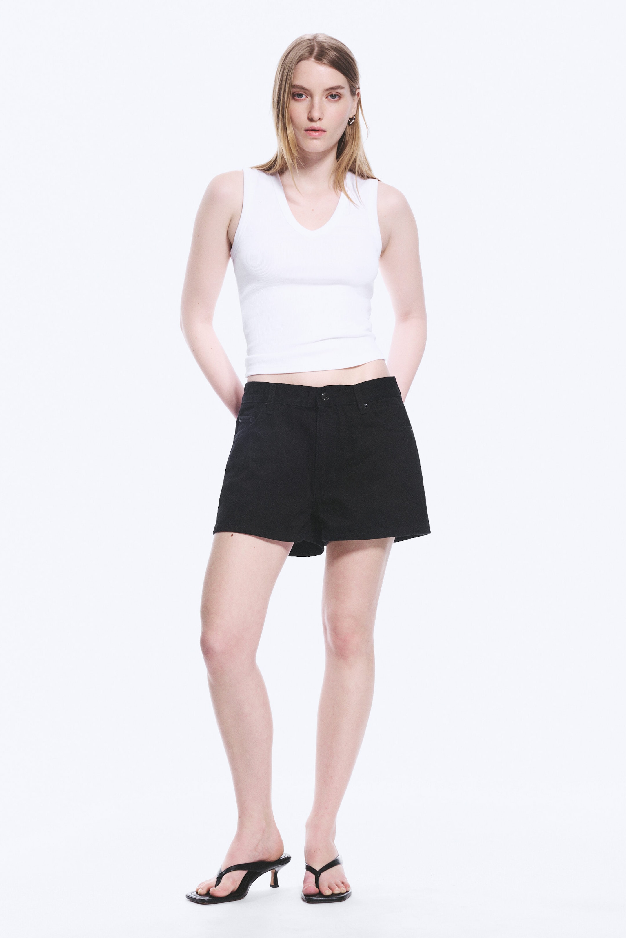 Black Rinse - Black - Duchess Low Rise Distressed Mini Denim Shorts - 1