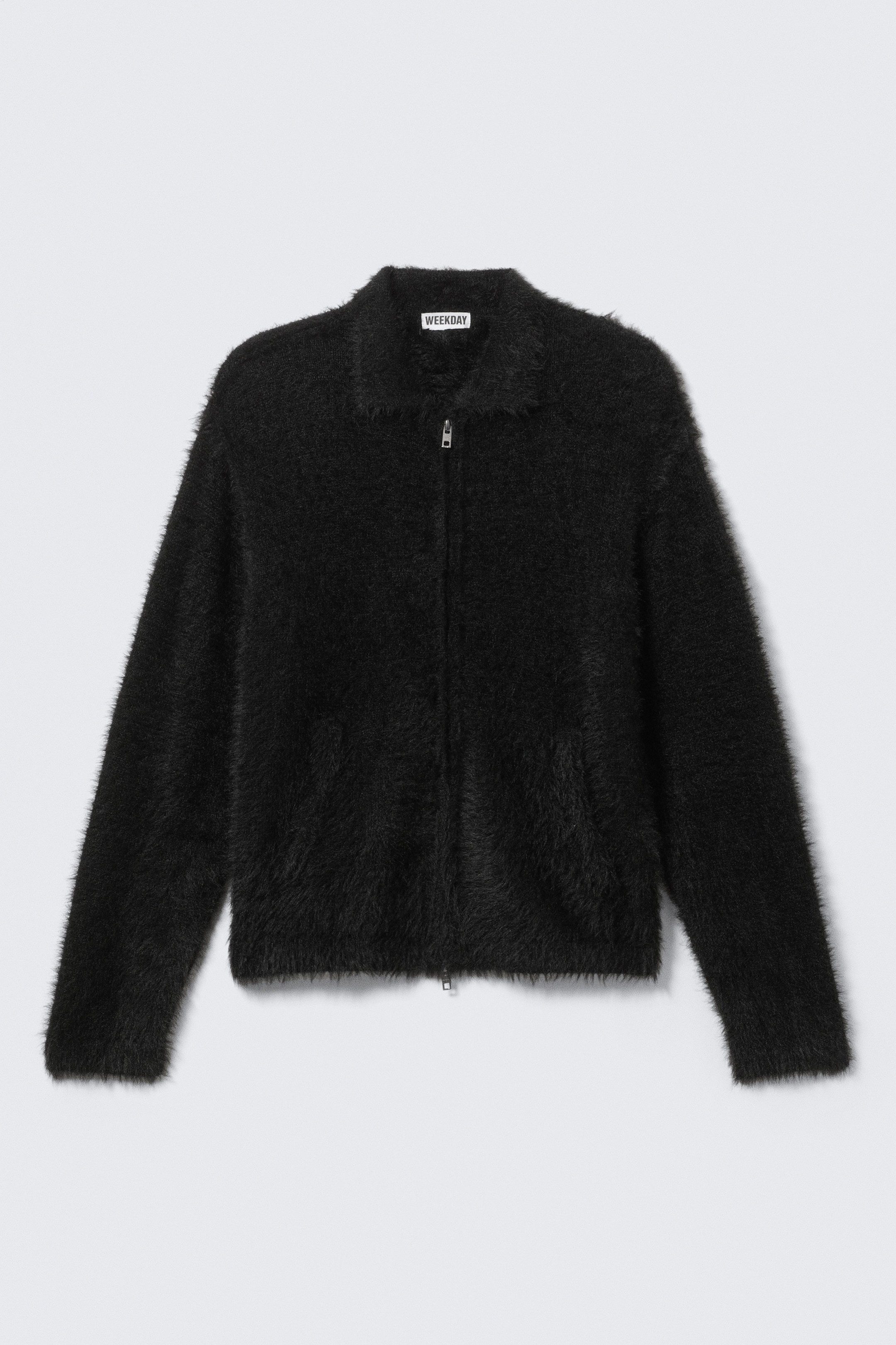 Black - Hairy Knitted Zip Cardigan - 5