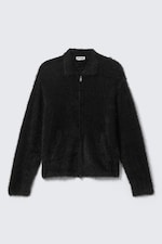 Black - Hairy Knitted Zip Cardigan - 5