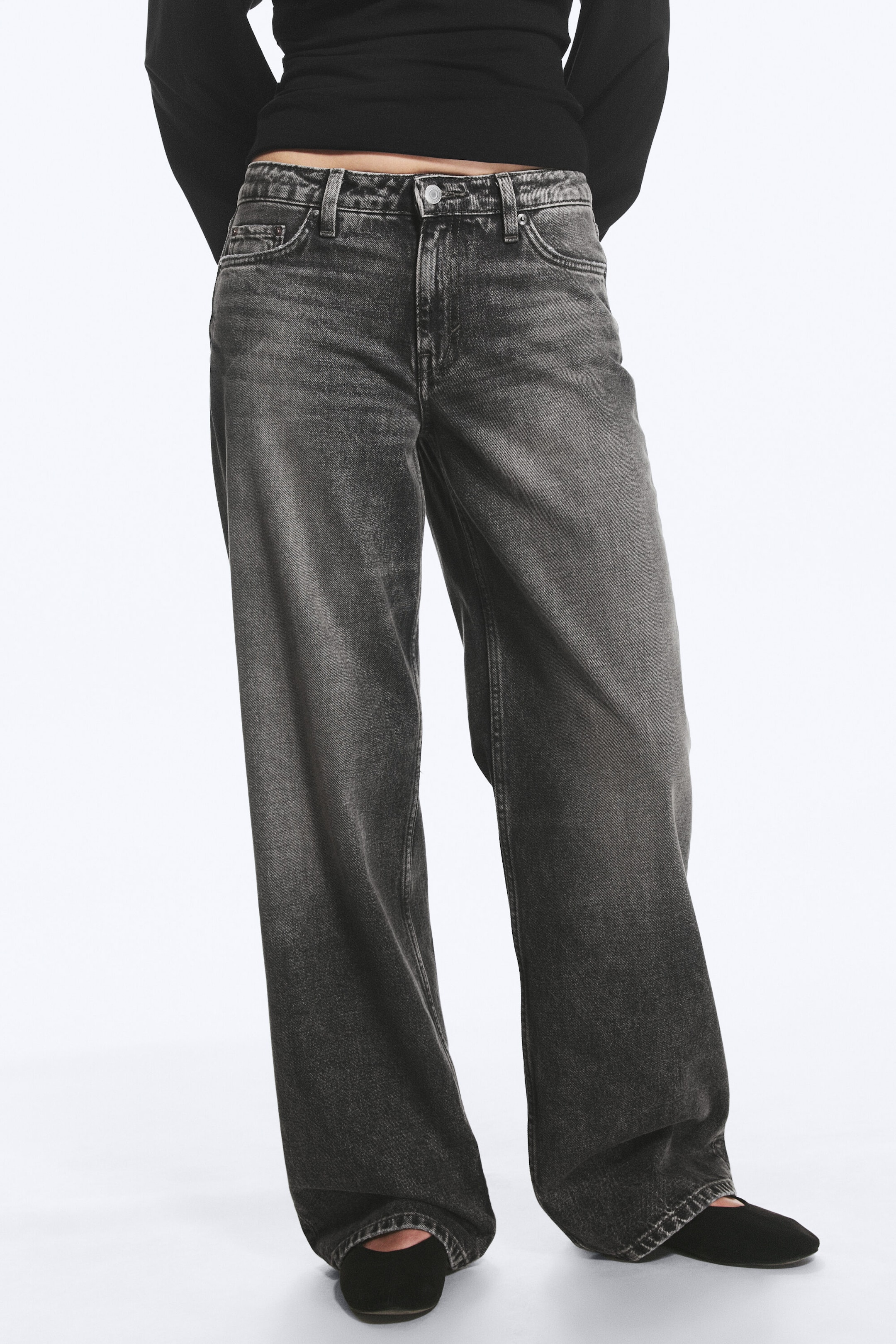 Redondo Black - Black - Ample Low Rise Loose Wide Jeans - 2