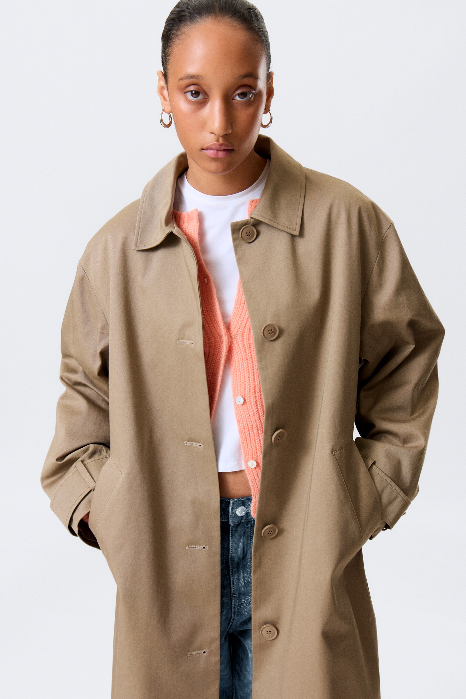 Manteau croisé décontracté - Taupe cendré/Beige/Gris à carreaux - 5