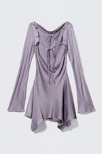 Lilac - Long-Sleeved Asymmetric Satin Mini Dress - 6
