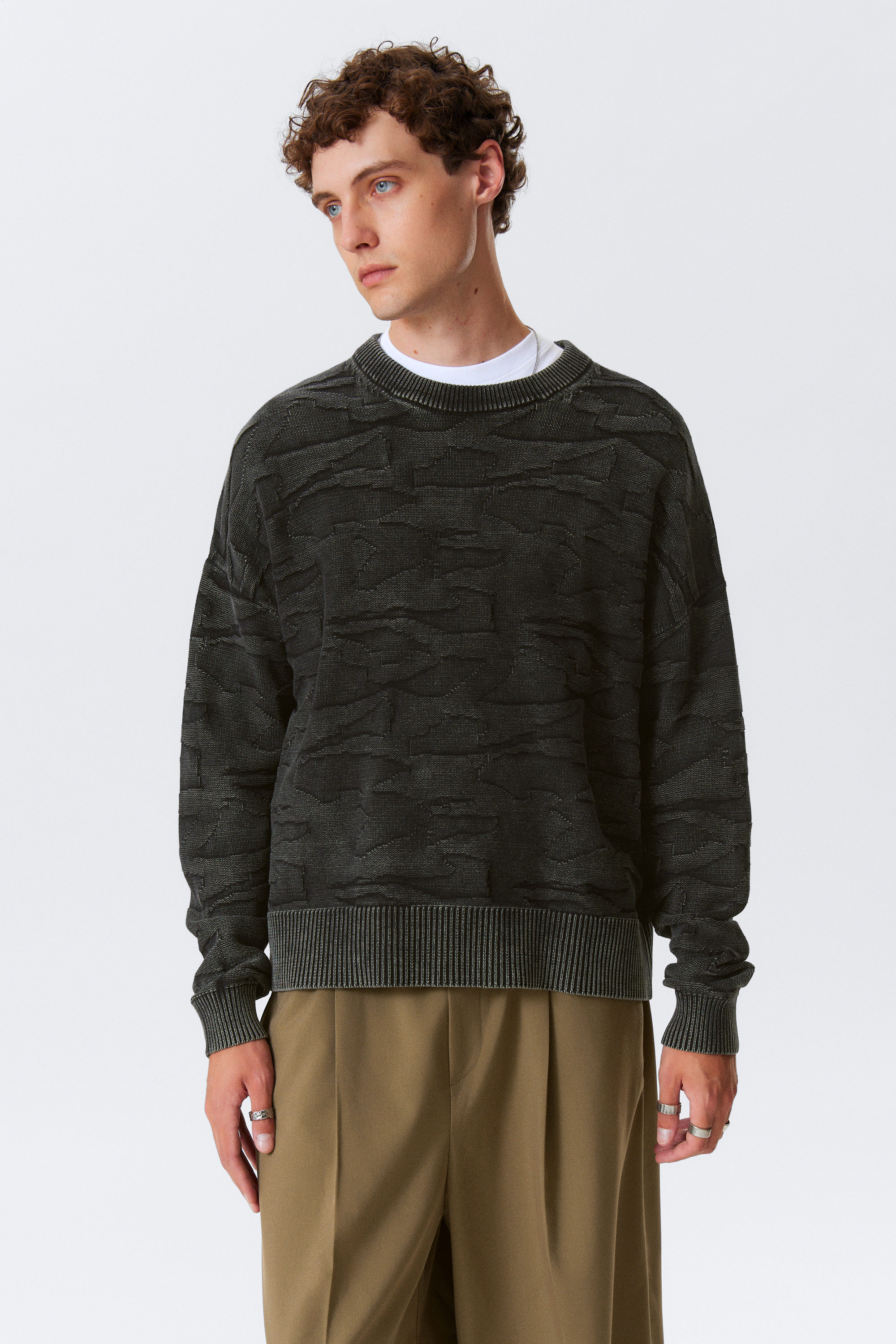 Black - Oversized Graphic Cotton Knit Sweater - 1