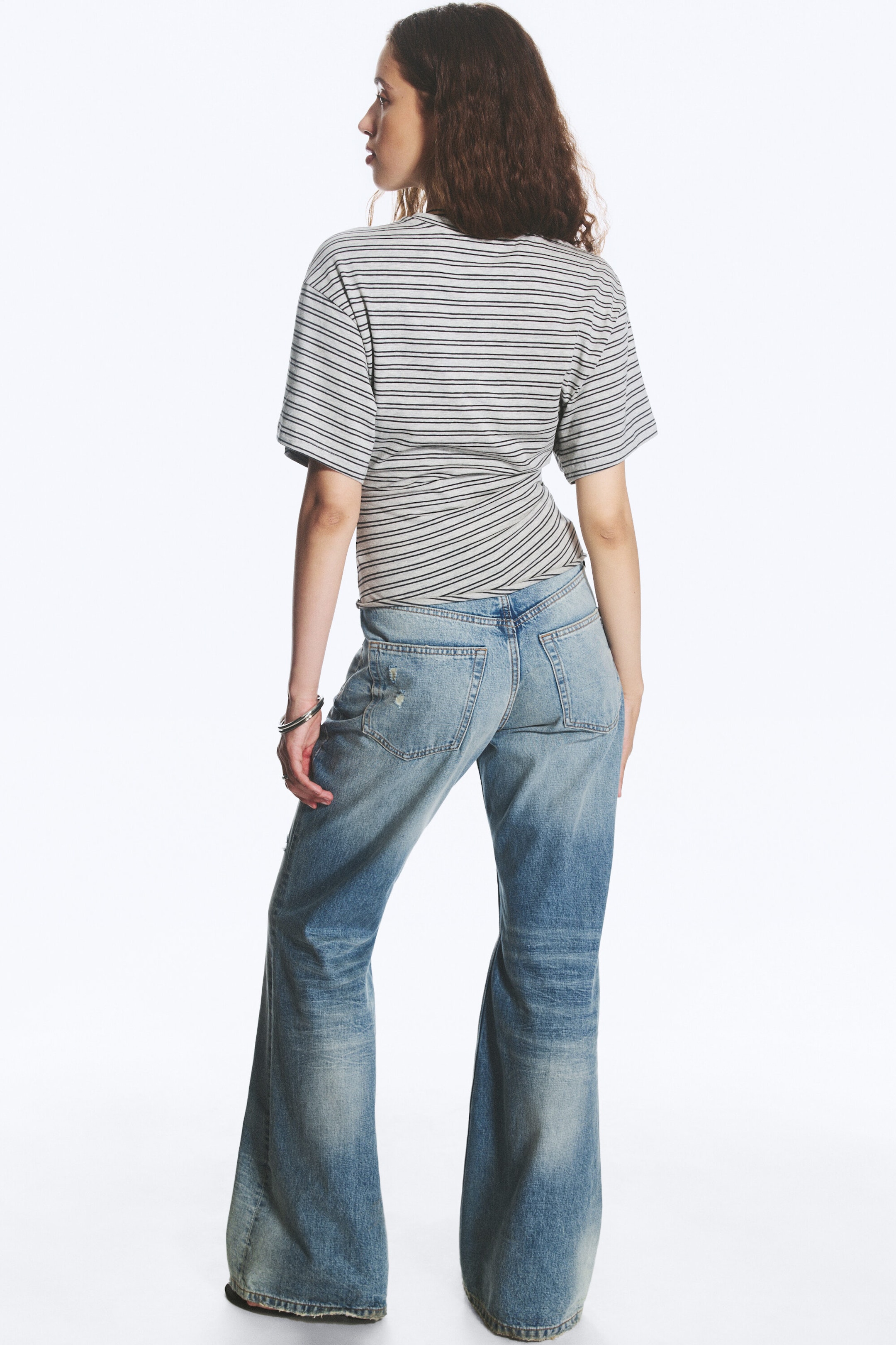 Light Dusty Grey Melange - DRAPED FITTED T-SHIRT - 2