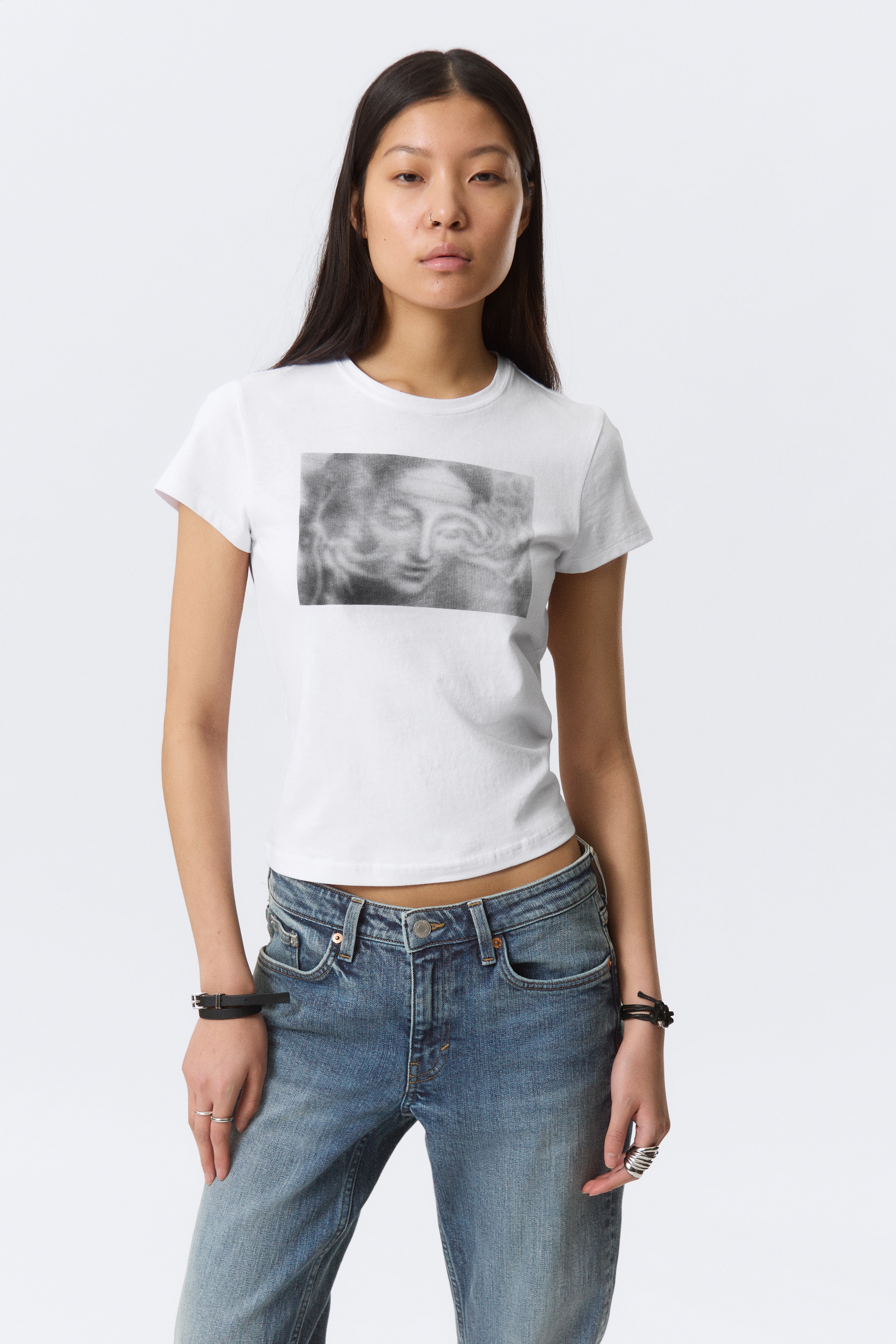 Boxy T-shirt med print og korte ærmer - Hvid - Misty Face/Hvid - Camouflage