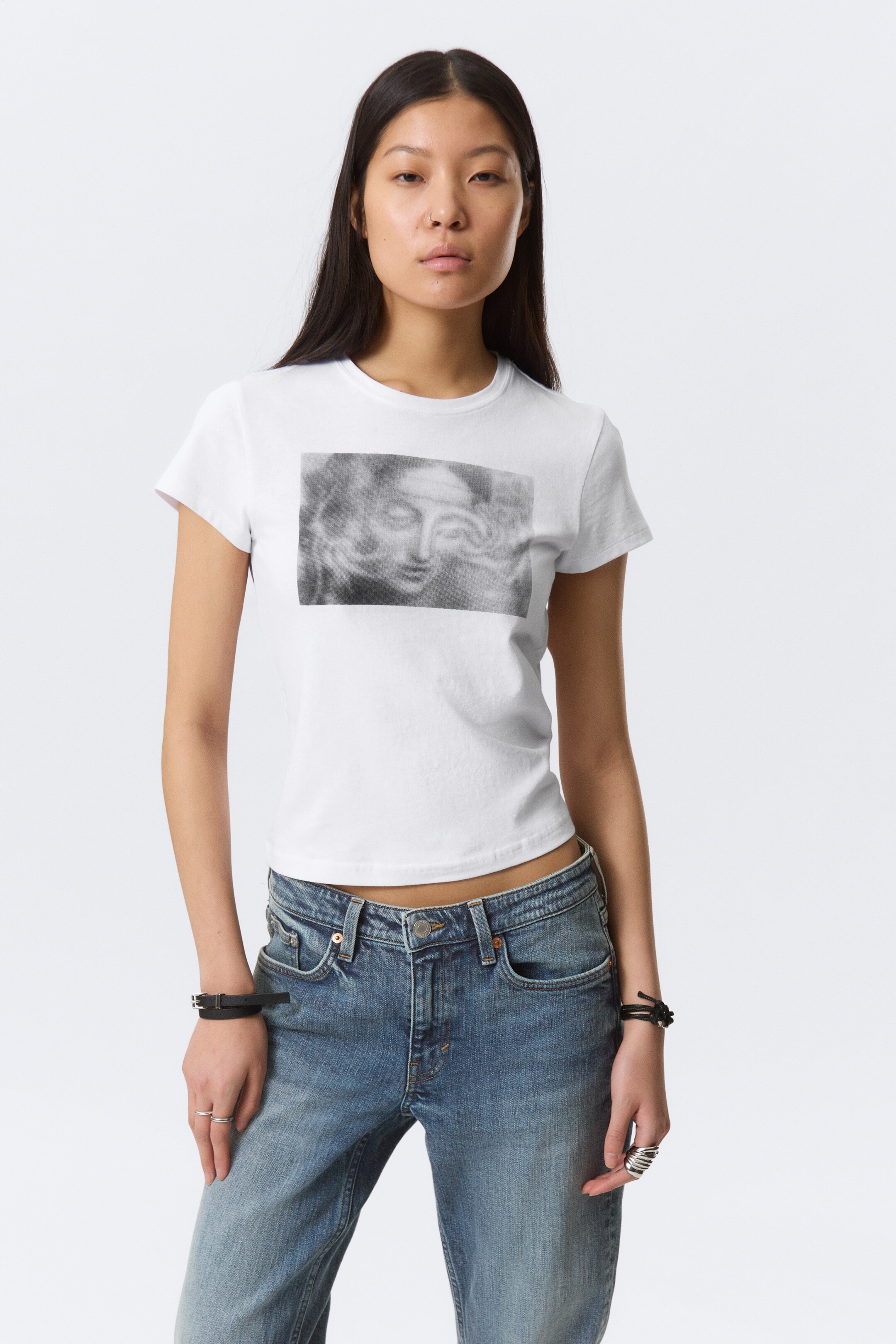 View larger image: Boxy Printed Short-Sleeved T-shirt - White - Misty Face - Ladies | H&M GB 1