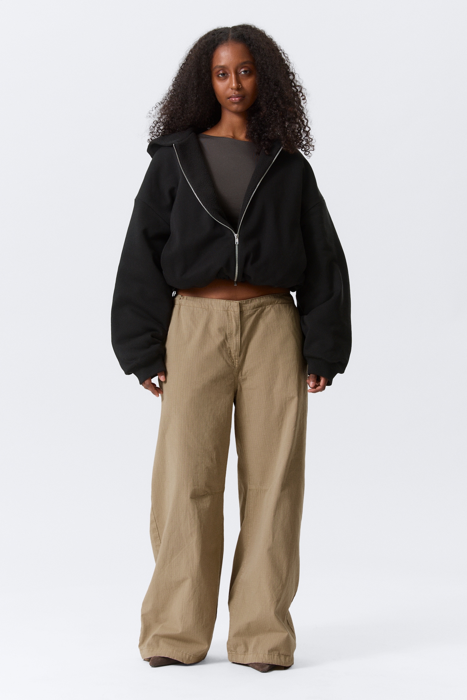 Oversized fleecová mikina na zips - Čierna/Sivý melír - 1