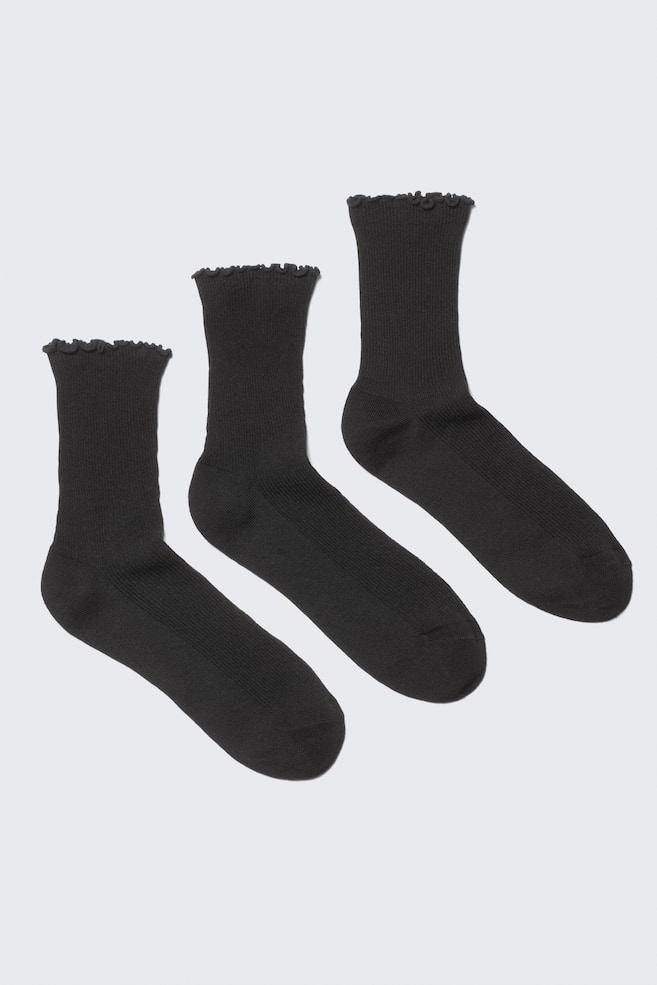 3 pares de meias com rebordos ondulados - Preto - 1
