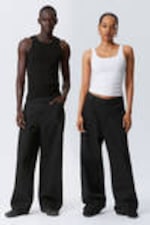 Schwarz - Astro - Locker sitzende, weite Leinen-Mix-Hose - 1