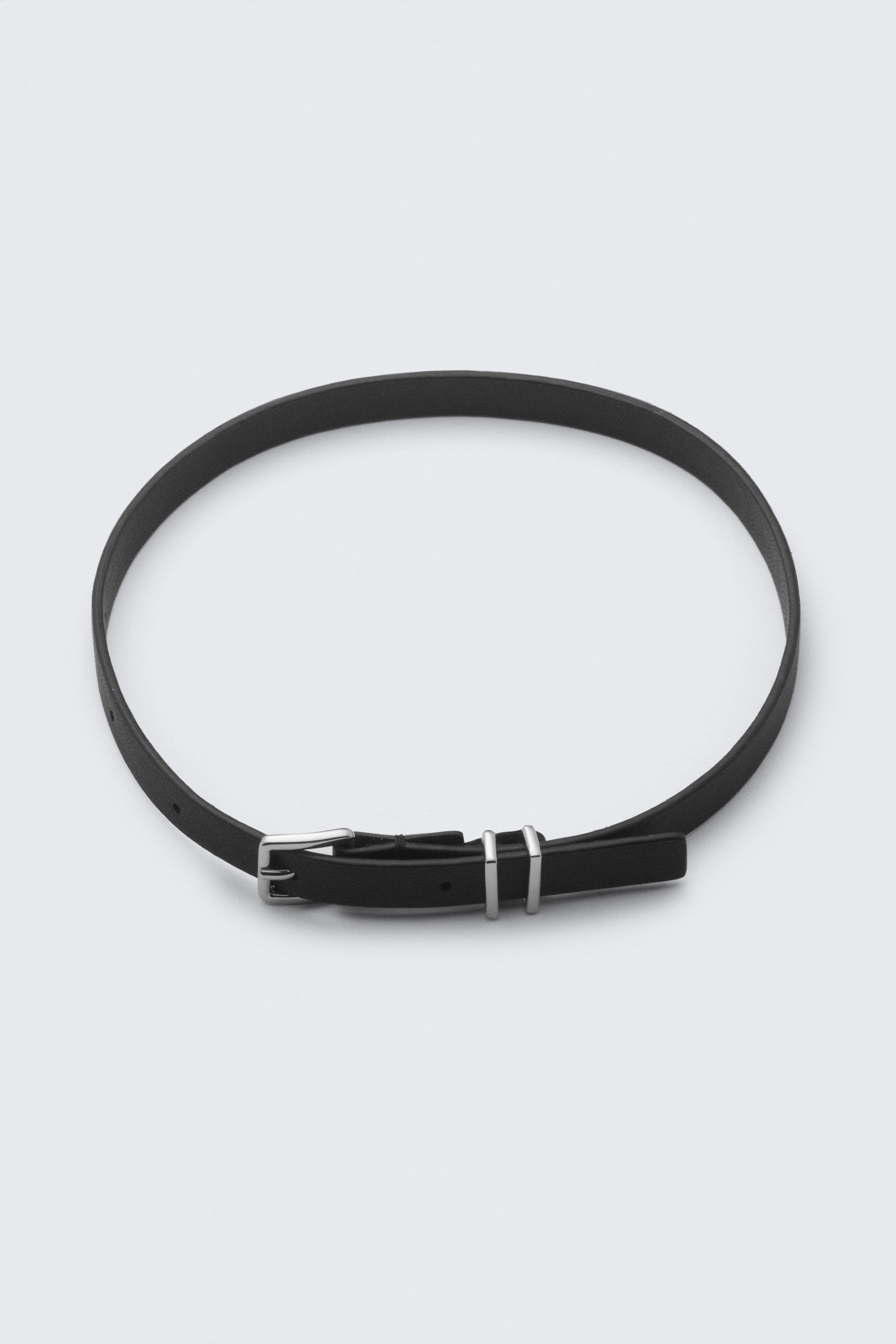 Black - Faux Leather Buckle Necklace - 2