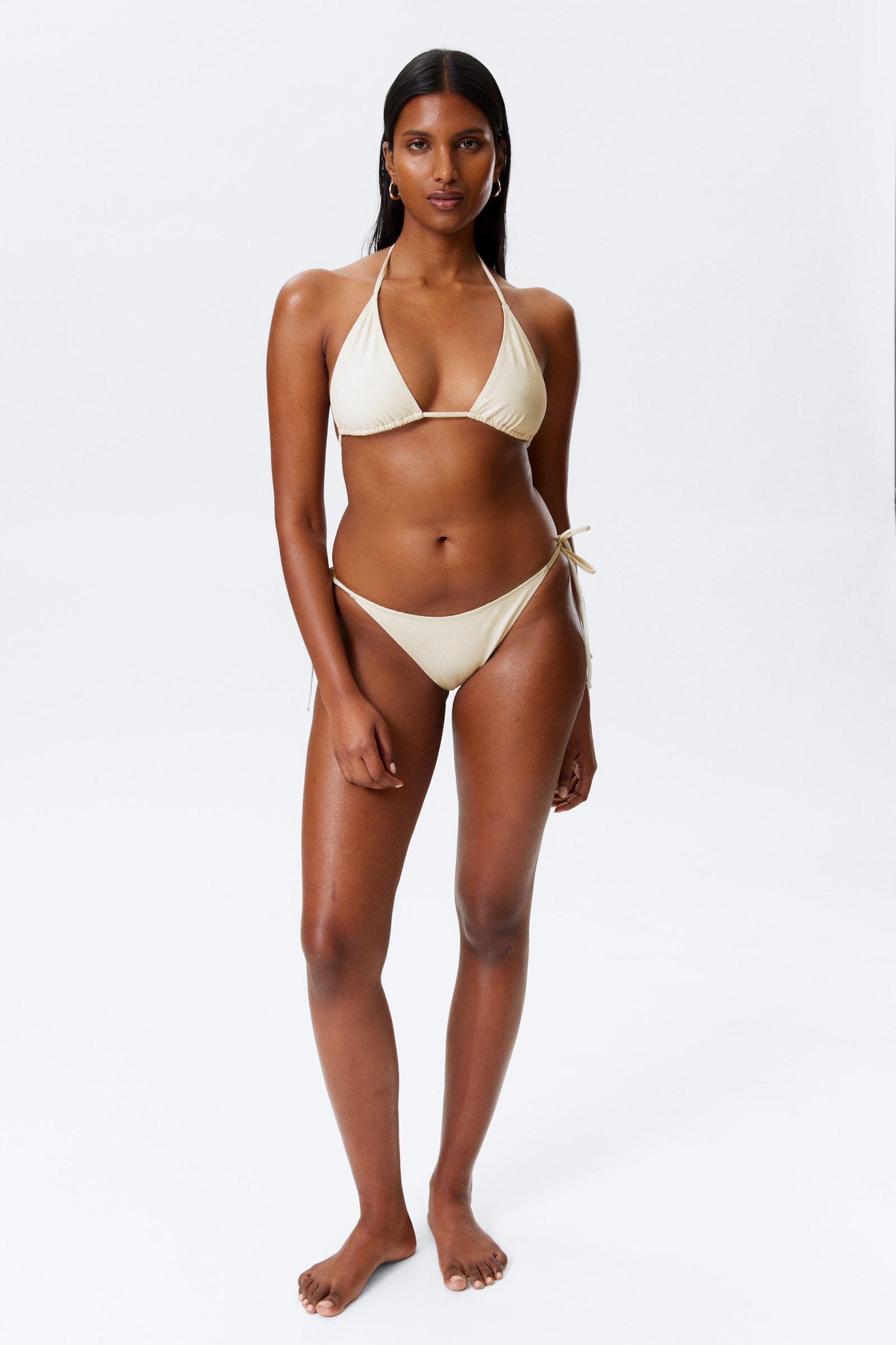 Light Beige - Structured Strappy Triangle Bikini Top - 2