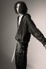 Washed Dark Blue - Washed Patchwork Zip Hoodie - 1