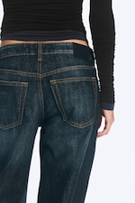Rain Blue - Dark Blue - Ample Low Rise Loose Wide Jeans - 1