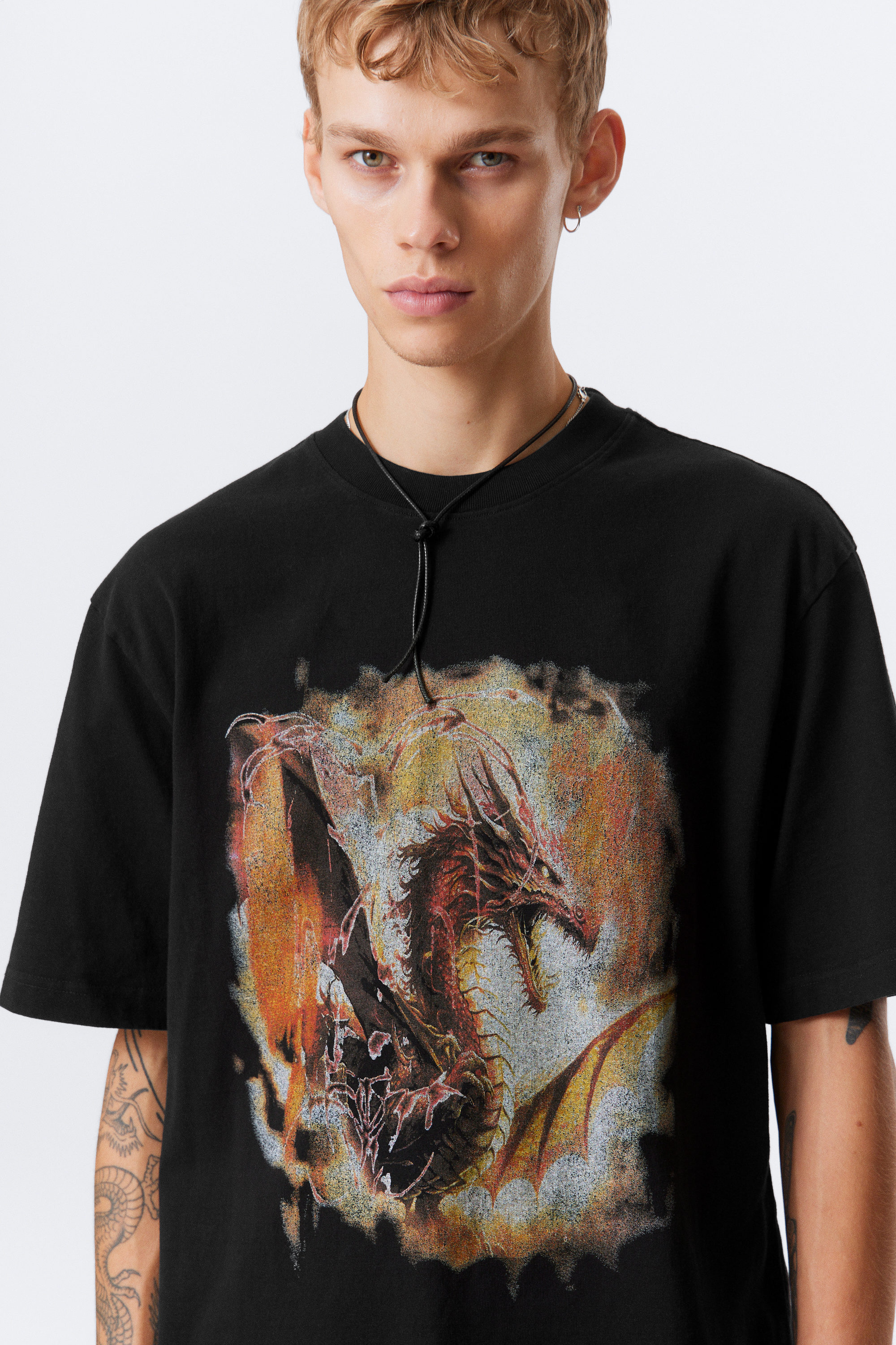 Noir - Dragon Gate - T-shirt imprimé graphique décontracté - 2