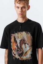 Svart - Dragon Gate - Tryckt T-shirt med avslappnad passform - 2