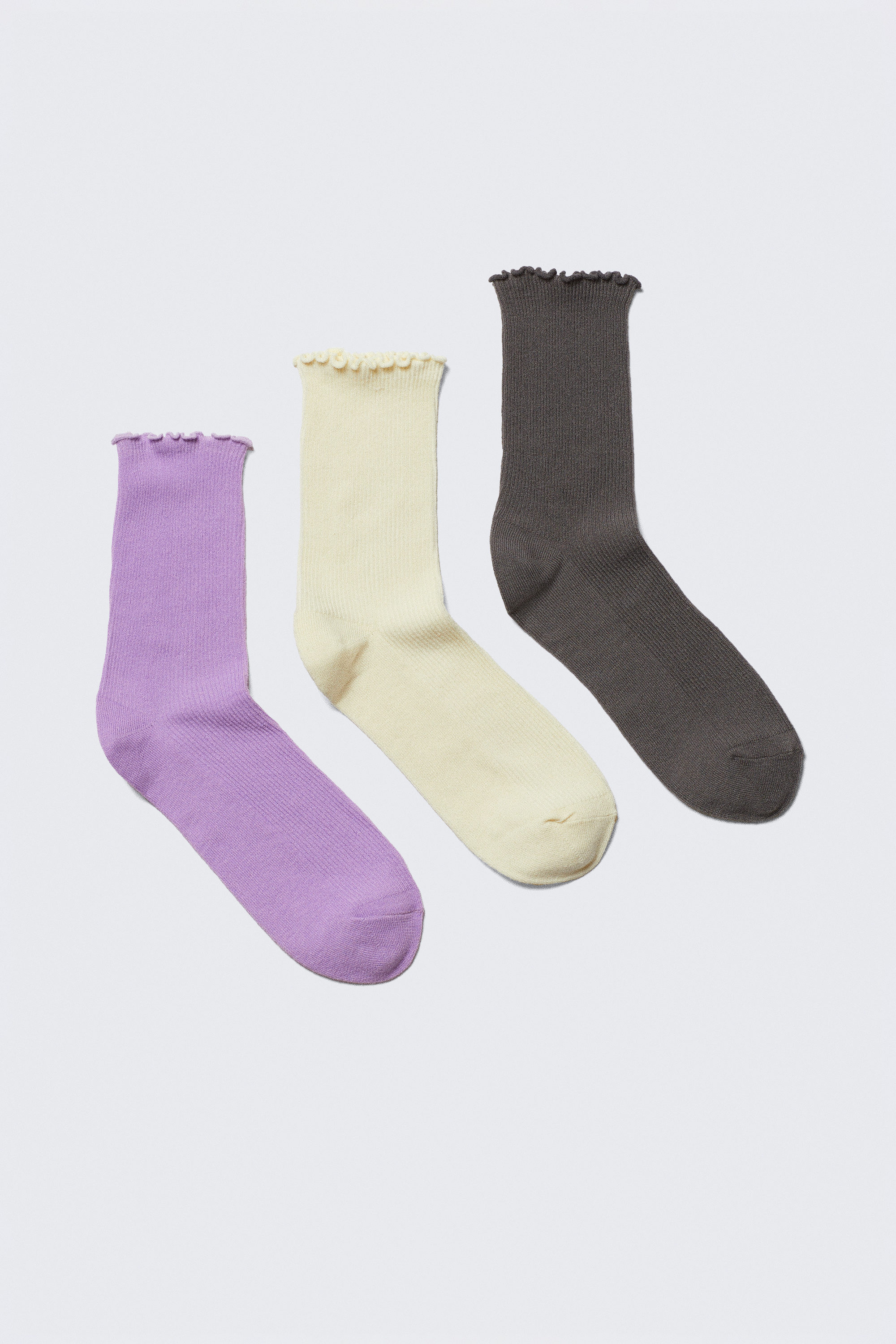 Lilac/Off-white/Dark Grey - 3-pack Frill Edge Socks