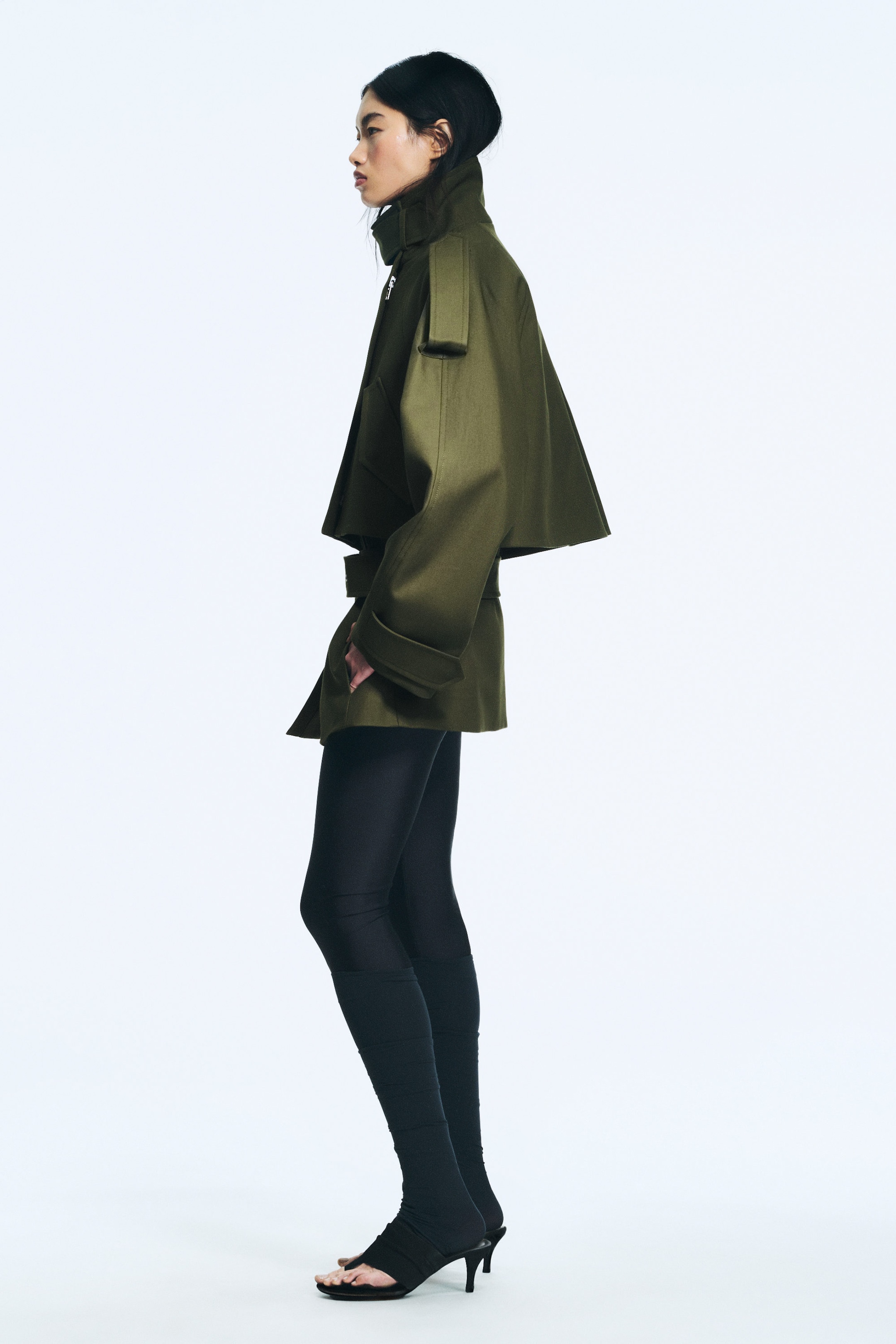 Khaki Green - Layered Technical Trench Coat - 1