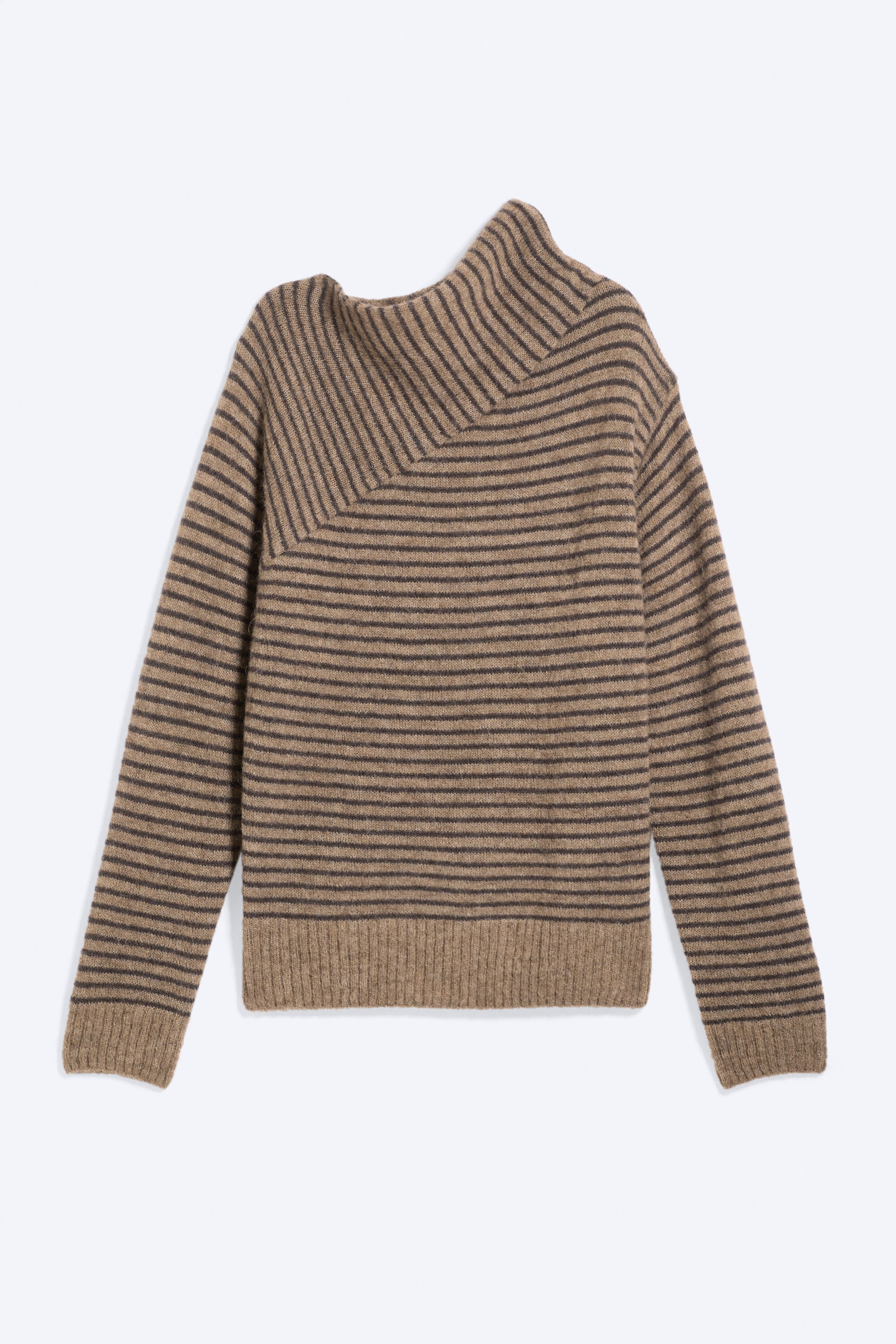 Randig Brun - Jumper med asymmetrisk halsringning - 4