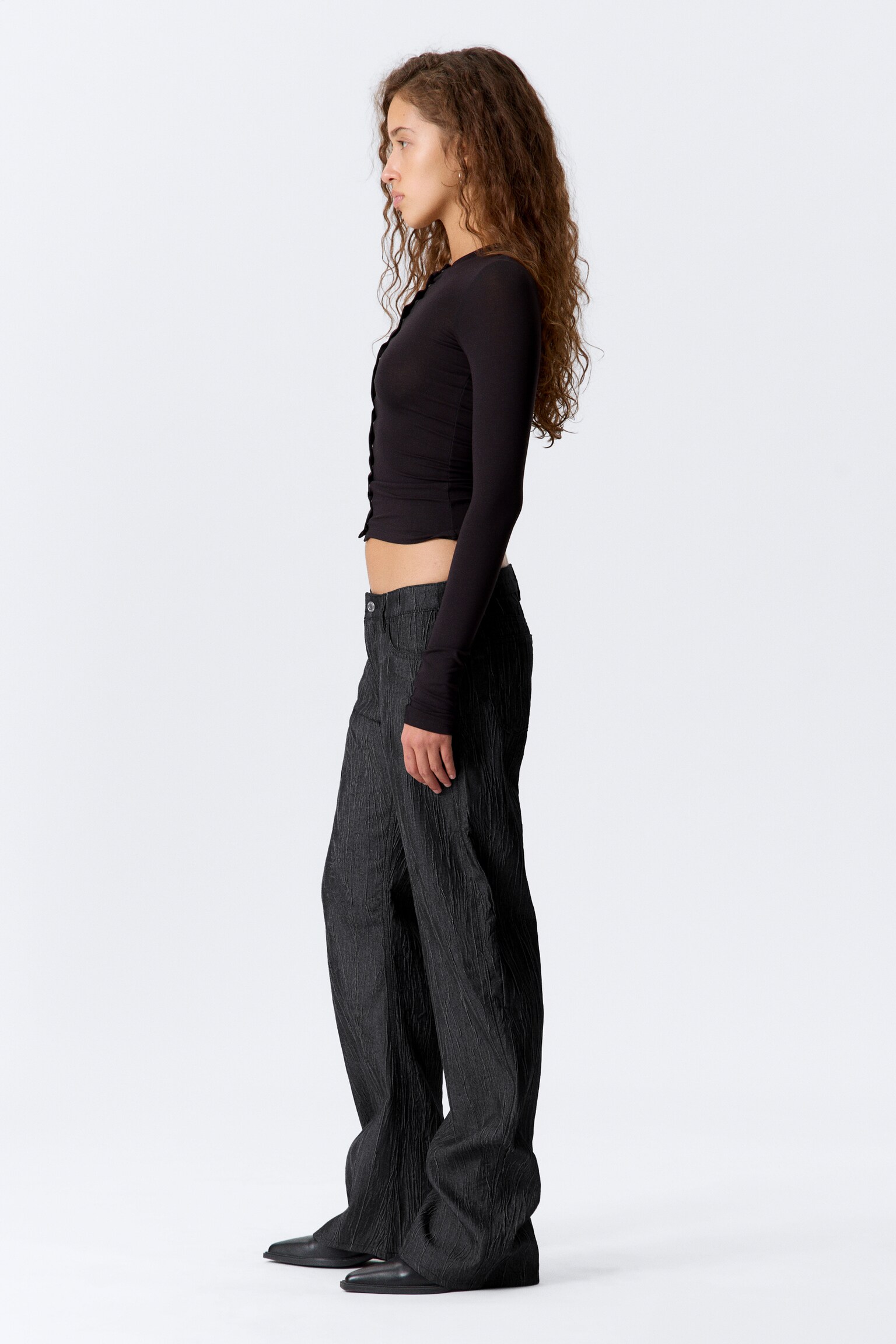 Crinkled Low Rise Cocoon Trousers - Dark Blue - 3