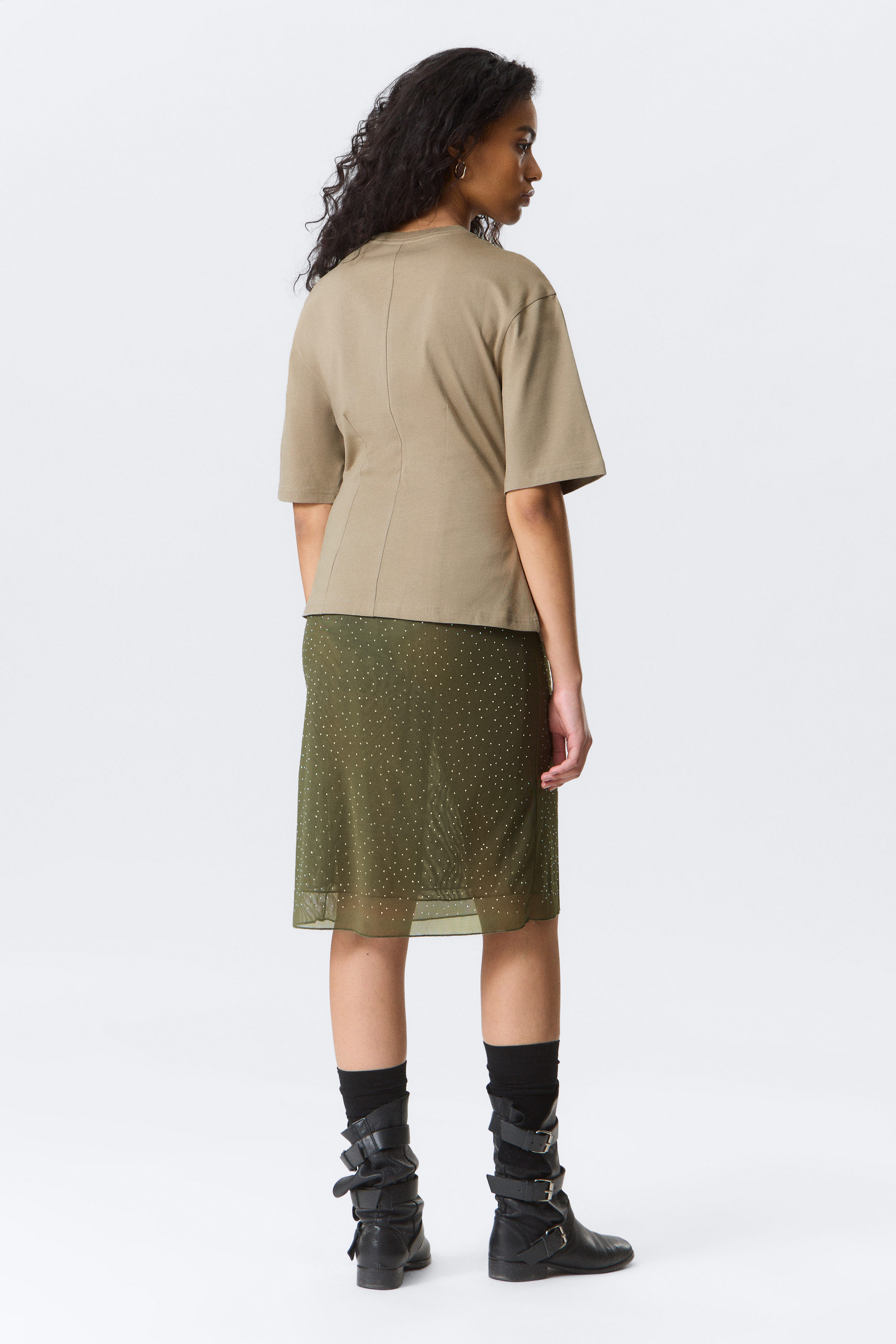 Light Khaki Green - Fitted Dart Detail T-shirt - 3