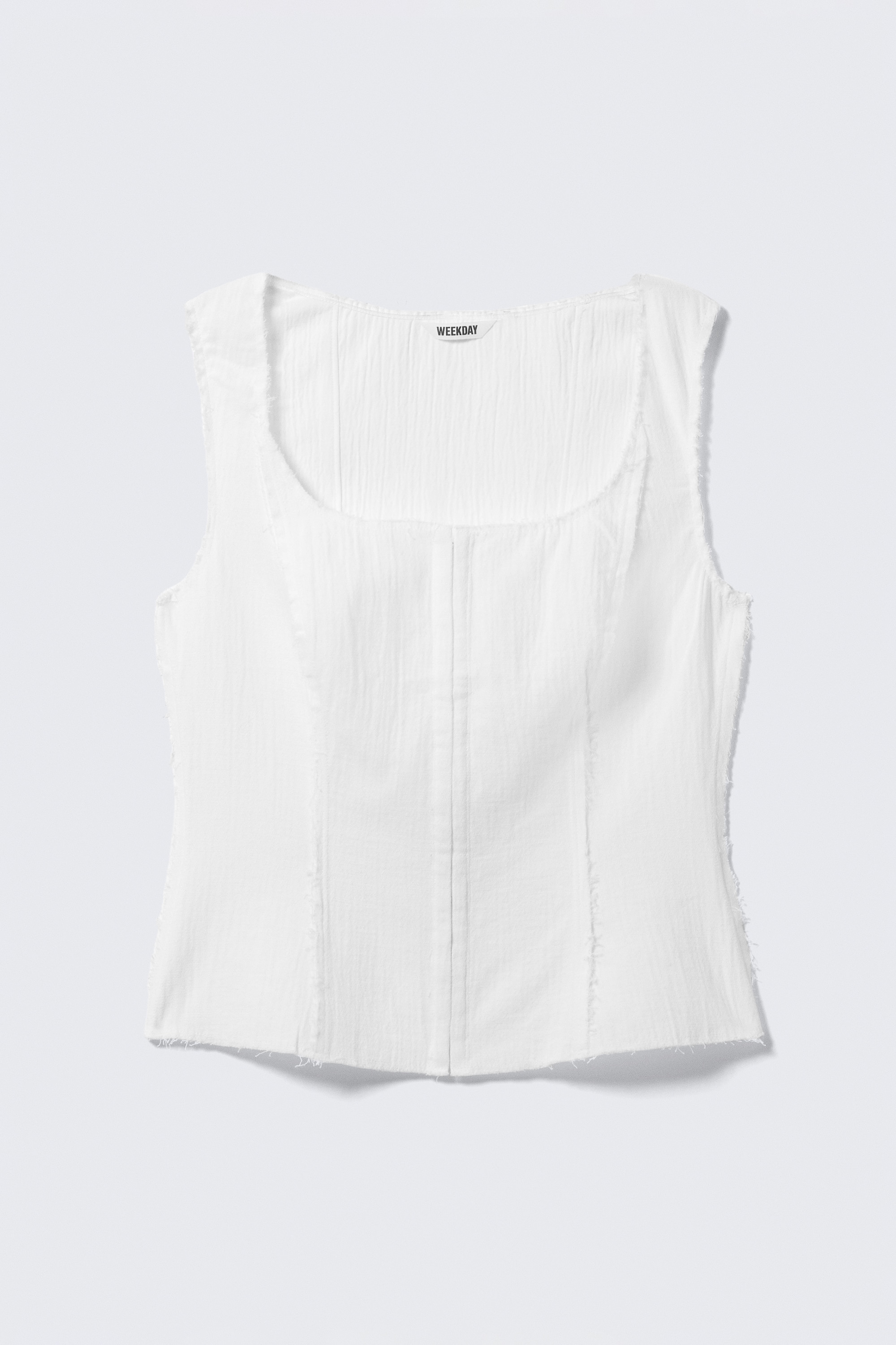Square Neck Twill Corset Top - White/Dark Mole