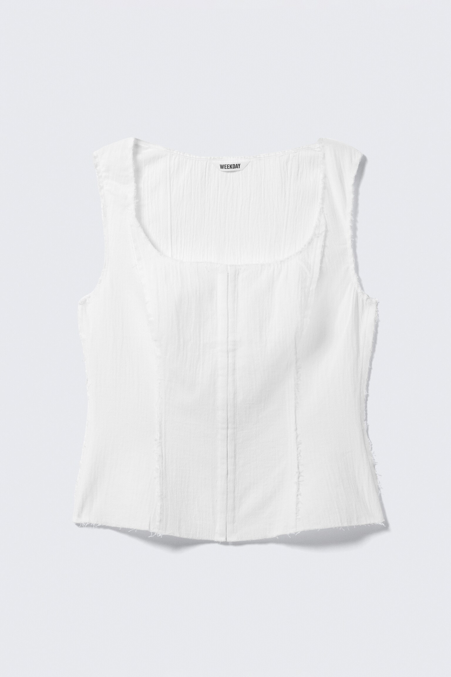 Square Neck Twill Corset Top - White/Dark Mole - 2