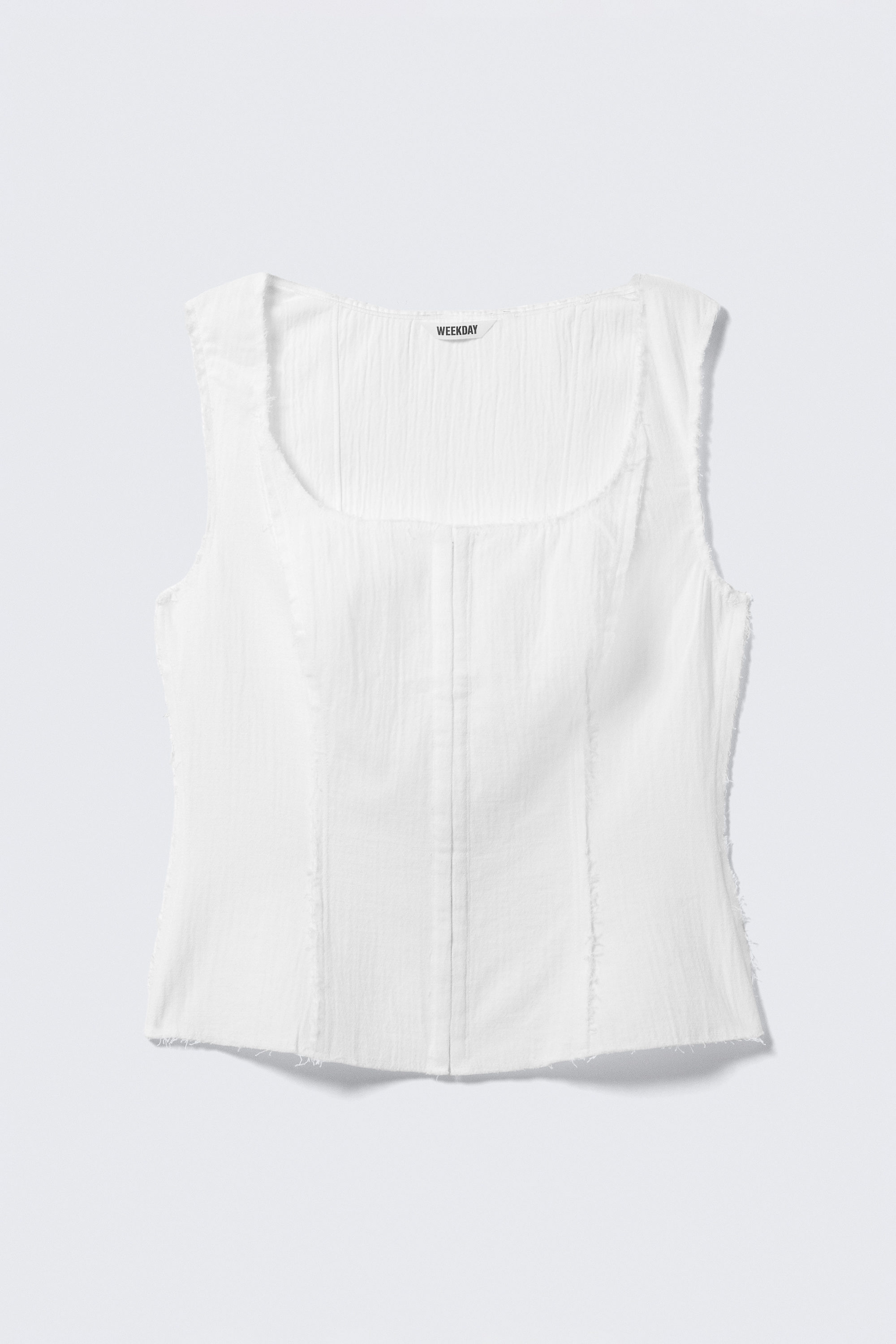 White - Square Neck Twill Corset Top - 1