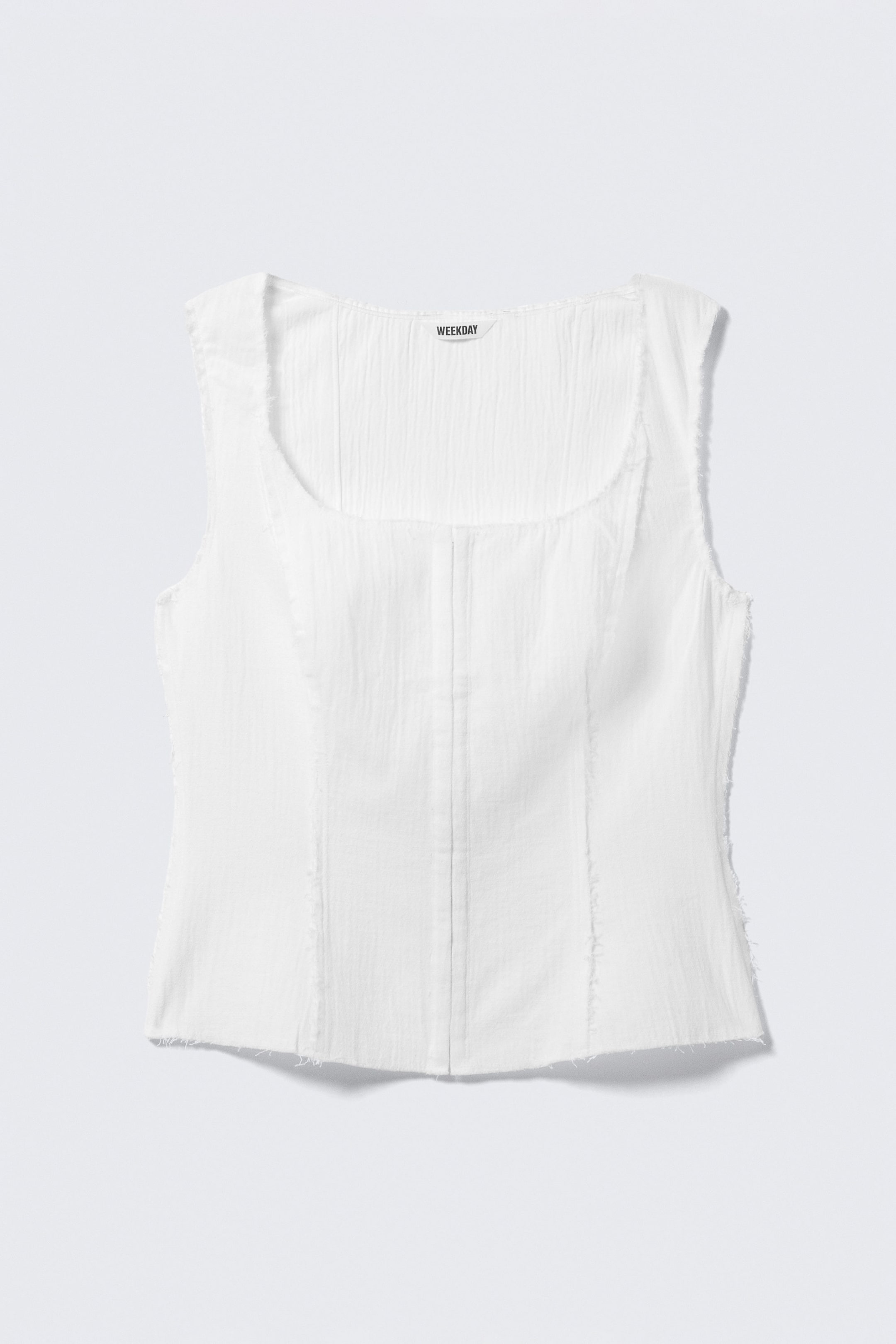 White - Square Neck Twill Corset Top - 1