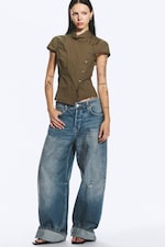 Dark Khaki Green - Asymmetrisk knappet topp - 1