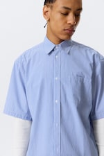 Blue & White Stripe - Relaxed Fit Short-Sleeved Cotton Shirt - 1