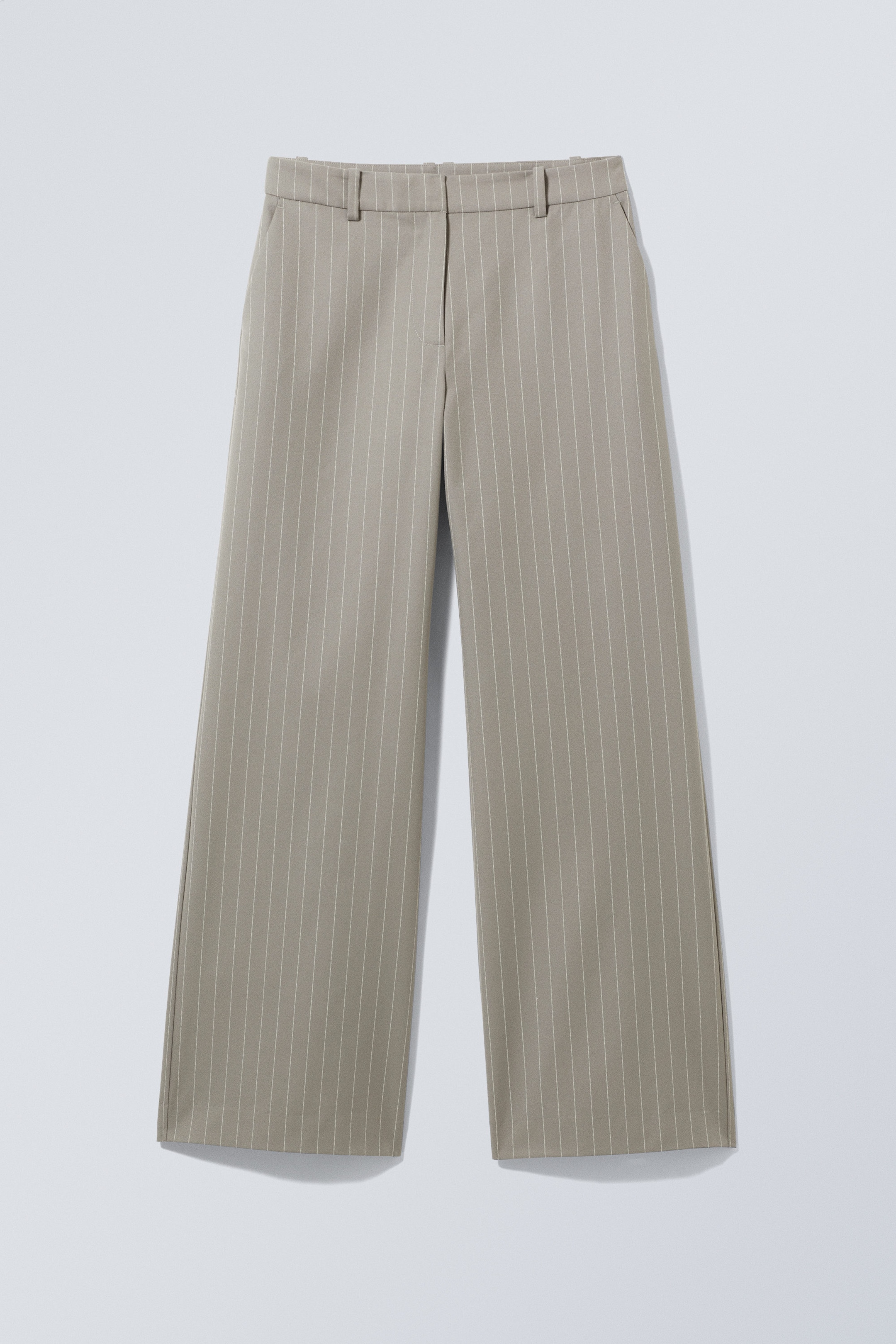 Dusty Grey Stripe - Low Rise Straight Leg Suiting Trousers - 0