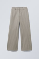 Dusty Grey Stripe - Low Rise Straight Leg Suiting Trousers - 0