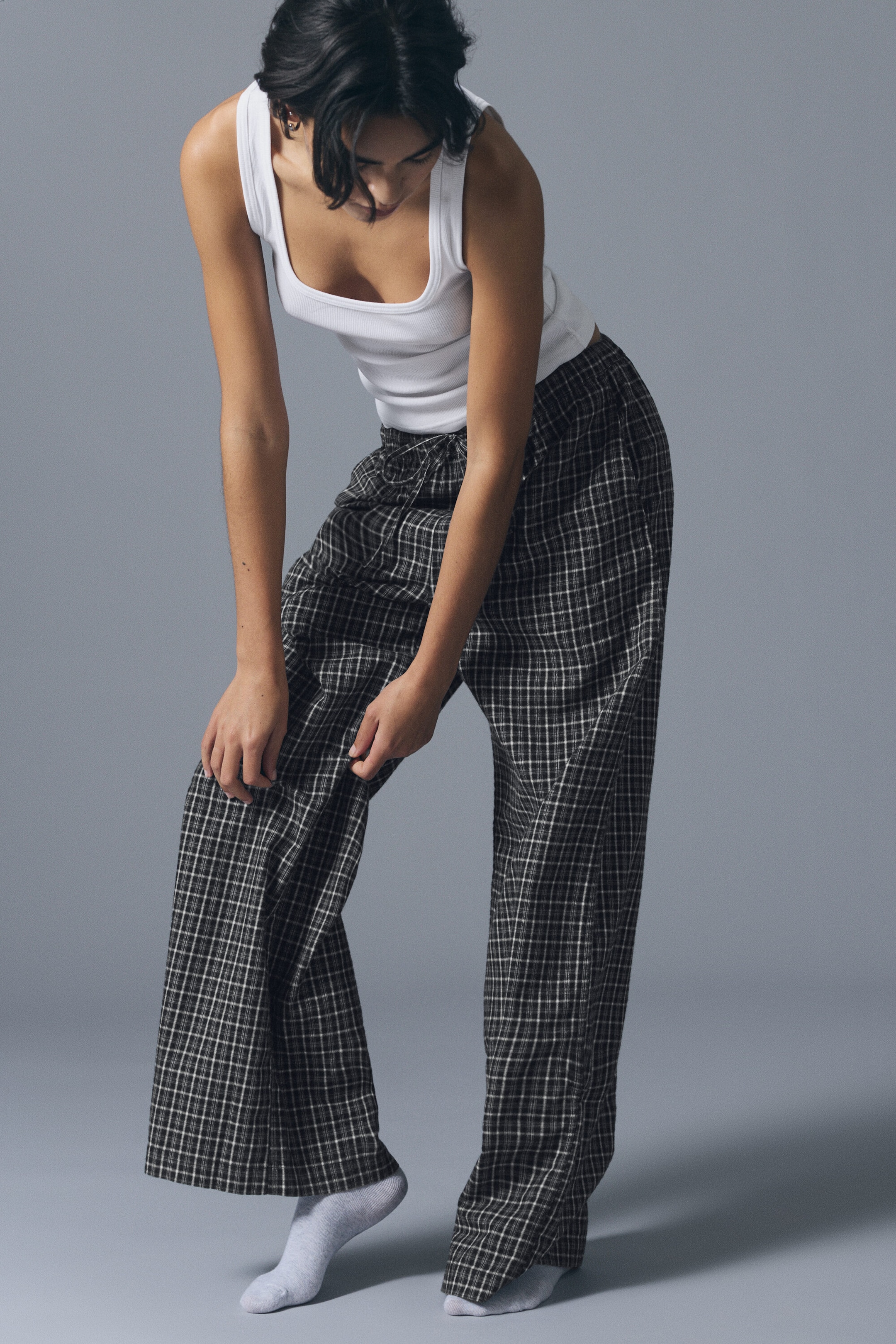 Checked Black - Wide Flannel Pyjama Trousers