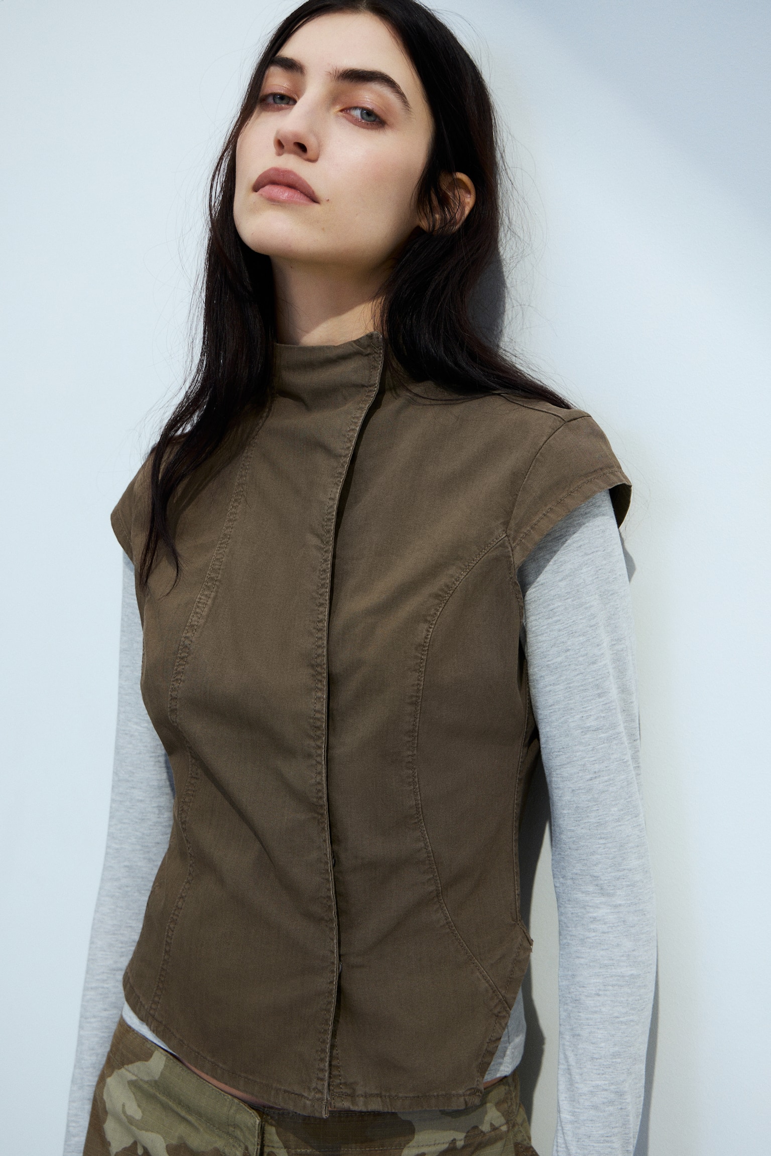 Structured Asymmetric Cotton Top - Dark Mole/White - 1