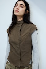 Taupe foncé - Haut structuré asymétrique en coton - 0